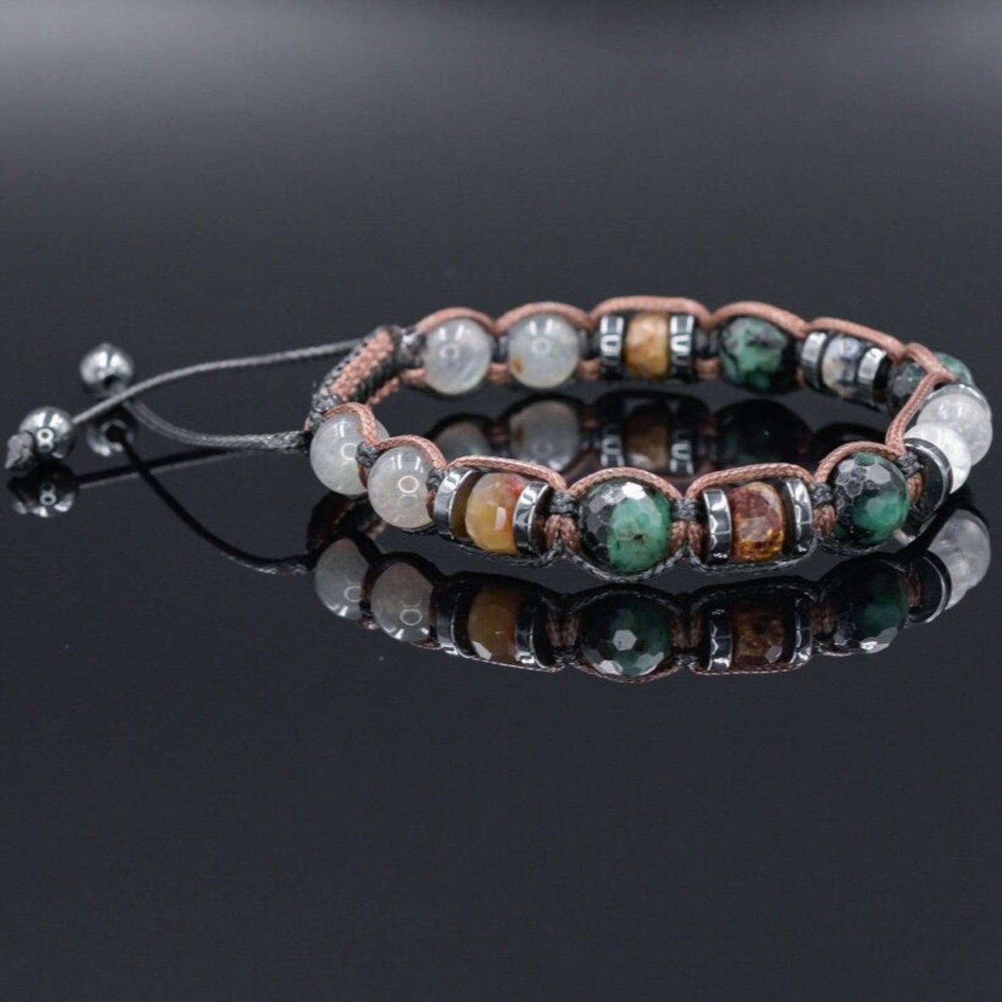 Emerald Moonstone Adjustable Bracelet, Men's Labradorite Crystal Beaded Bracelet, Gift for Men, Jasper Bracelet, Gemstone Braided Bracelet - Shamballa Bracelet - Birthstone Bracelet - Gemstone Bracelet Men - Chakra Bracelet - Macrame Bracelet - Healing Bracelet - Valinde