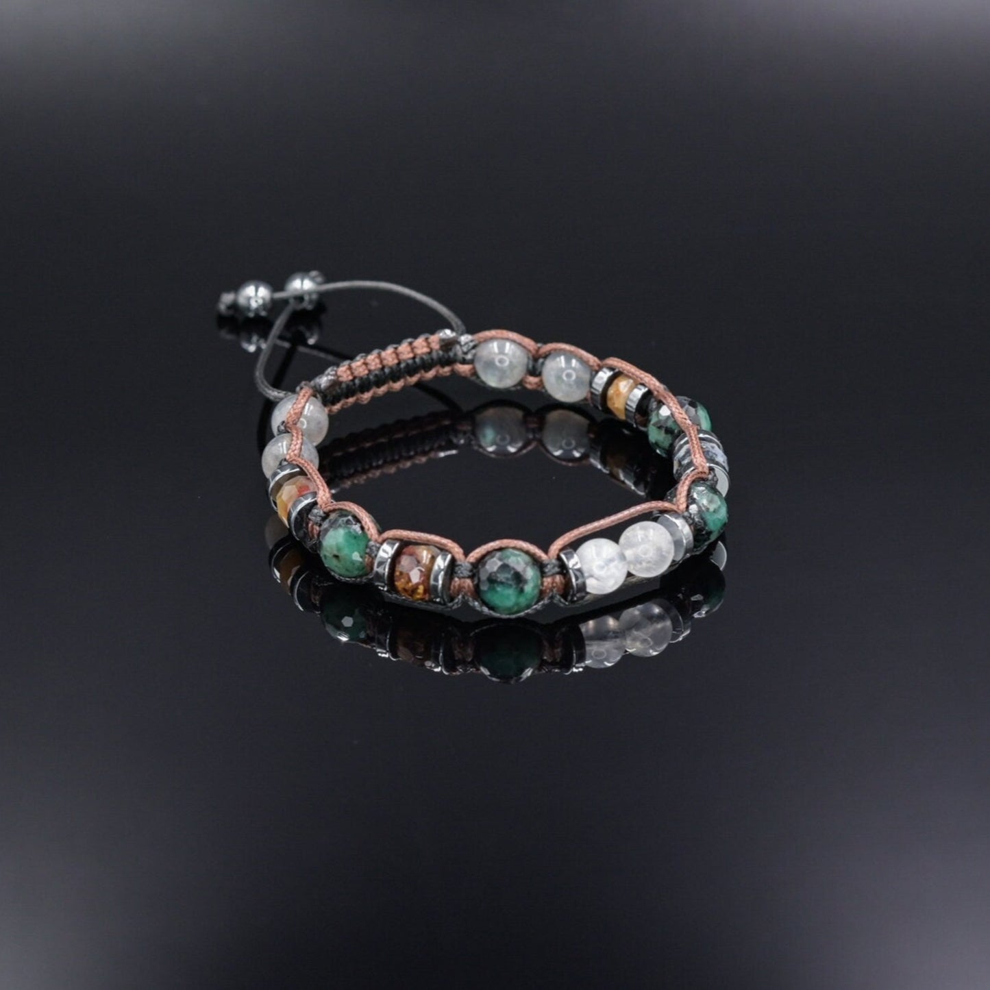 Emerald Moonstone Adjustable Bracelet, Men's Labradorite Crystal Beaded Bracelet, Gift for Men, Jasper Bracelet, Gemstone Braided Bracelet - Shamballa Bracelet - Birthstone Bracelet - Gemstone Bracelet Men - Chakra Bracelet - Macrame Bracelet - Healing Bracelet - Valinde