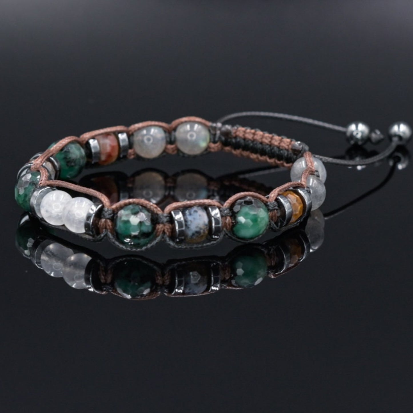 Emerald Moonstone Adjustable Bracelet, Men's Labradorite Crystal Beaded Bracelet, Gift for Men, Jasper Bracelet, Gemstone Braided Bracelet - Shamballa Bracelet - Birthstone Bracelet - Gemstone Bracelet Men - Chakra Bracelet - Macrame Bracelet - Healing Bracelet - Valinde