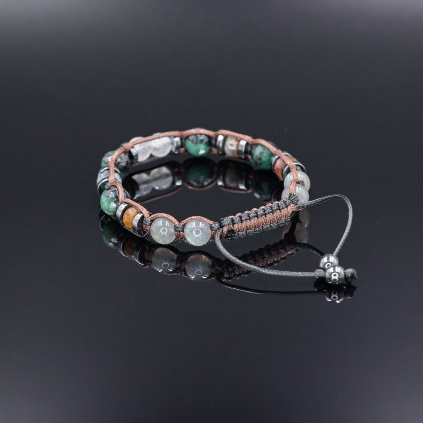 Emerald Moonstone Adjustable Bracelet, Men's Labradorite Crystal Beaded Bracelet, Gift for Men, Jasper Bracelet, Gemstone Braided Bracelet - Shamballa Bracelet - Birthstone Bracelet - Gemstone Bracelet Men - Chakra Bracelet - Macrame Bracelet - Healing Bracelet - Valinde