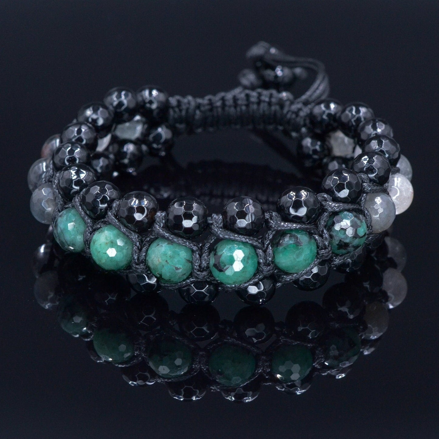 Men's Emerald Triple Bracelet - Three Row Bracelet - Quartz & Agate Bead Bracelet - Gift for Men - Father's Day Gift - Adjustable Bracelet - Shamballa Bracelet - Birthstone Bracelet - Gemstone Bracelet Men - Chakra Bracelet - Macrame Bracelet - Healing Bracelet - Valinde