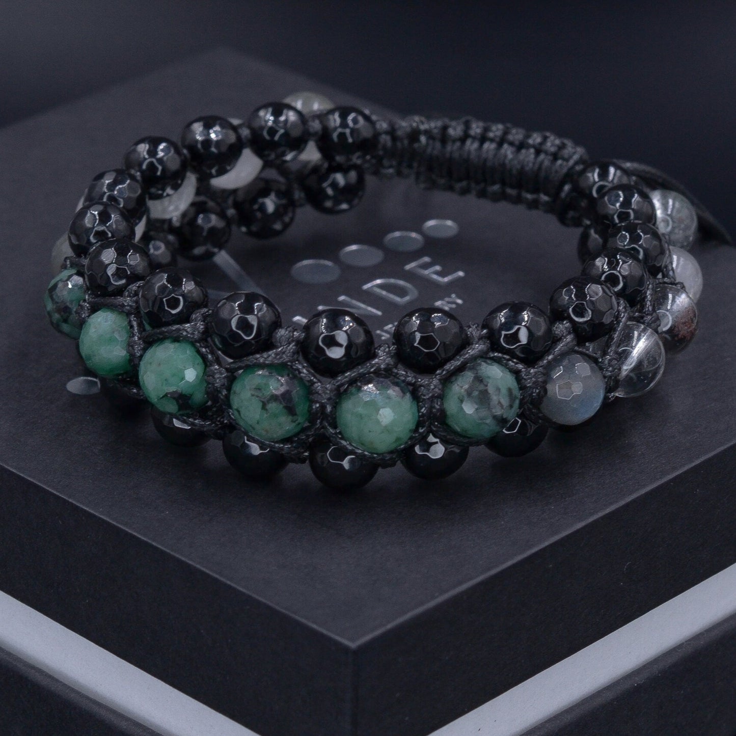 Men's Emerald Triple Bracelet - Three Row Bracelet - Quartz & Agate Bead Bracelet - Gift for Men - Father's Day Gift - Adjustable Bracelet - Shamballa Bracelet - Birthstone Bracelet - Gemstone Bracelet Men - Chakra Bracelet - Macrame Bracelet - Healing Bracelet - Valinde