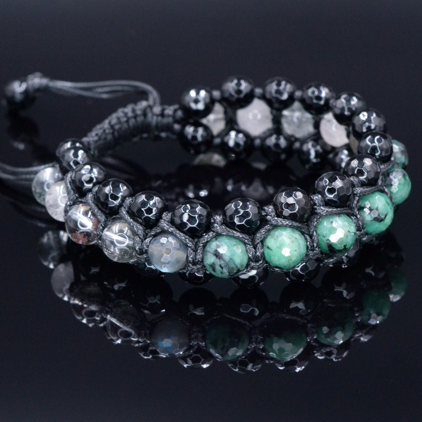 Men's Emerald Triple Bracelet - Three Row Bracelet - Quartz & Agate Bead Bracelet - Gift for Men - Father's Day Gift - Adjustable Bracelet - Shamballa Bracelet - Birthstone Bracelet - Gemstone Bracelet Men - Chakra Bracelet - Macrame Bracelet - Healing Bracelet - Valinde