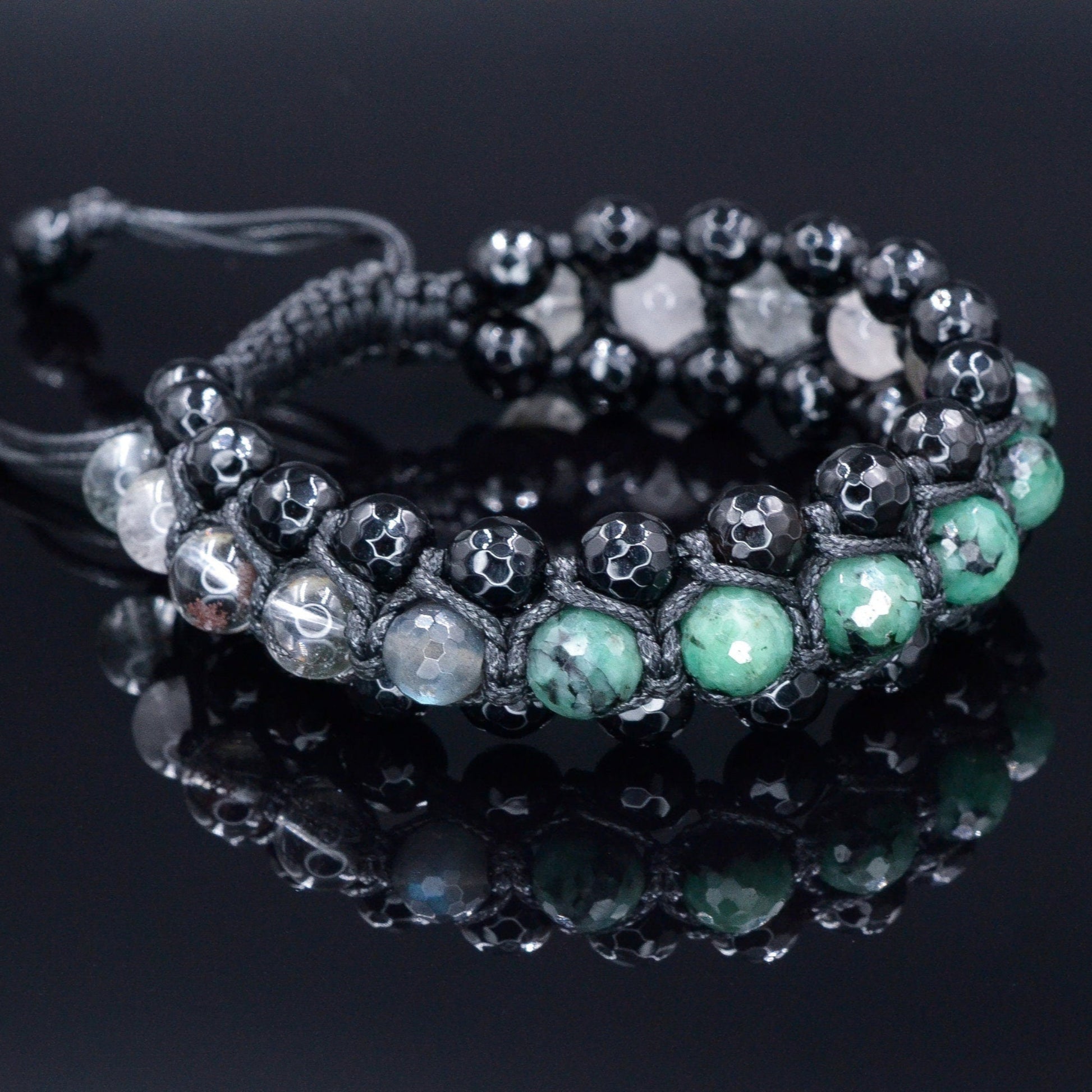 Men's Emerald Triple Bracelet - Three Row Bracelet - Quartz & Agate Bead Bracelet - Gift for Men - Father's Day Gift - Adjustable Bracelet - Shamballa Bracelet - Birthstone Bracelet - Gemstone Bracelet Men - Chakra Bracelet - Macrame Bracelet - Healing Bracelet - Valinde