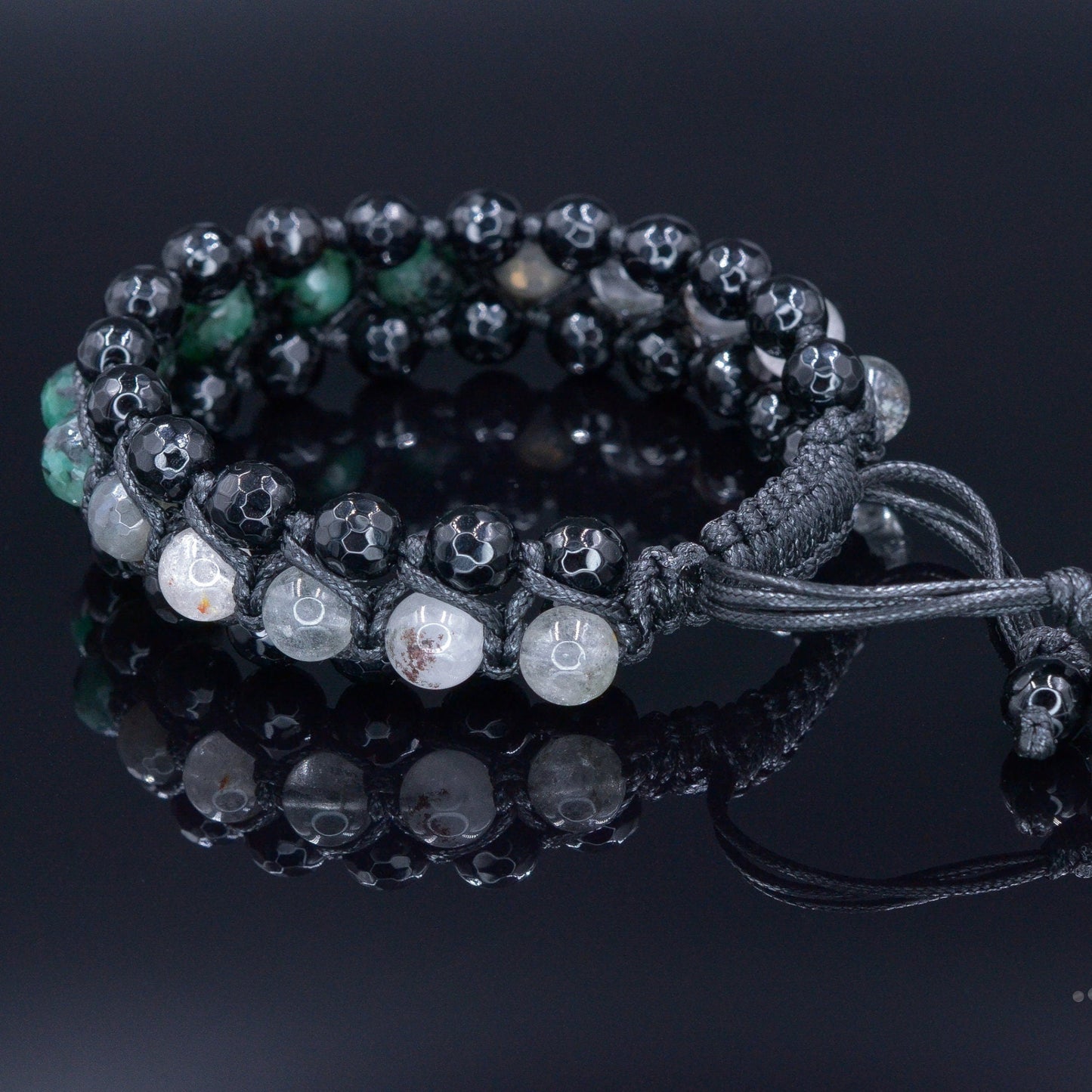 Men's Emerald Triple Bracelet - Three Row Bracelet - Quartz & Agate Bead Bracelet - Gift for Men - Father's Day Gift - Adjustable Bracelet - Shamballa Bracelet - Birthstone Bracelet - Gemstone Bracelet Men - Chakra Bracelet - Macrame Bracelet - Healing Bracelet - Valinde