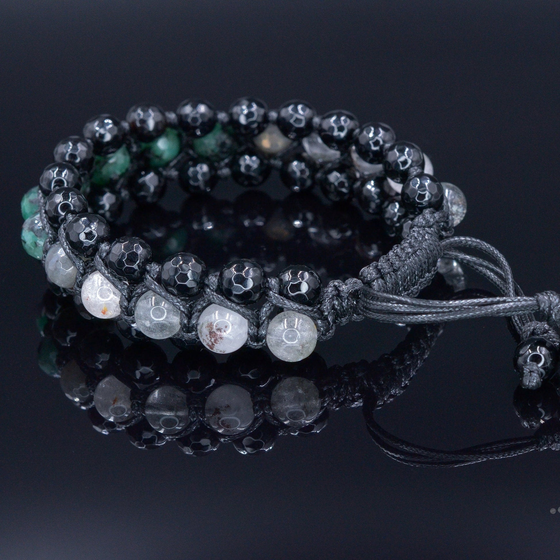 Men's Emerald Triple Bracelet - Three Row Bracelet - Quartz & Agate Bead Bracelet - Gift for Men - Father's Day Gift - Adjustable Bracelet - Shamballa Bracelet - Birthstone Bracelet - Gemstone Bracelet Men - Chakra Bracelet - Macrame Bracelet - Healing Bracelet - Valinde
