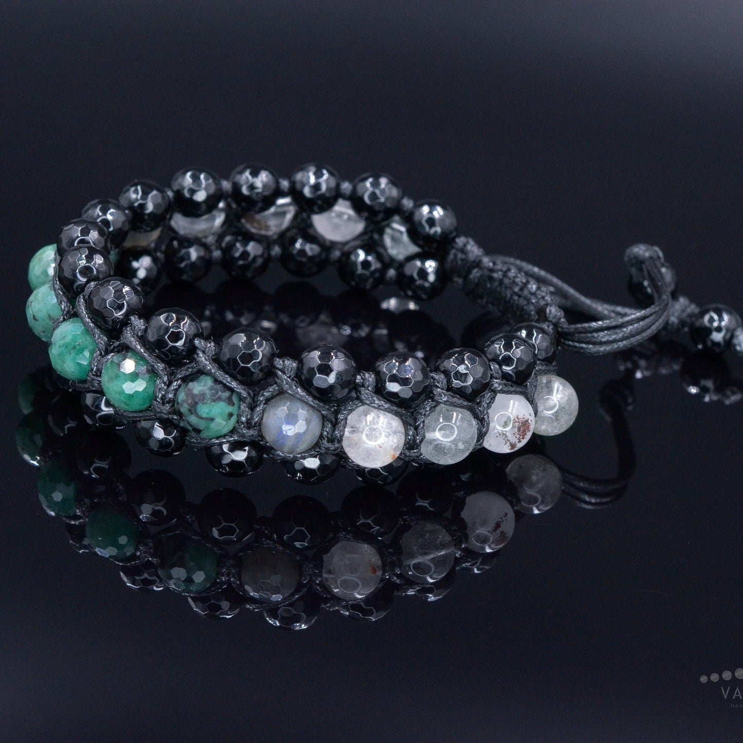 Men's Emerald Triple Bracelet - Three Row Bracelet - Quartz & Agate Bead Bracelet - Gift for Men - Father's Day Gift - Adjustable Bracelet - Shamballa Bracelet - Birthstone Bracelet - Gemstone Bracelet Men - Chakra Bracelet - Macrame Bracelet - Healing Bracelet - Valinde