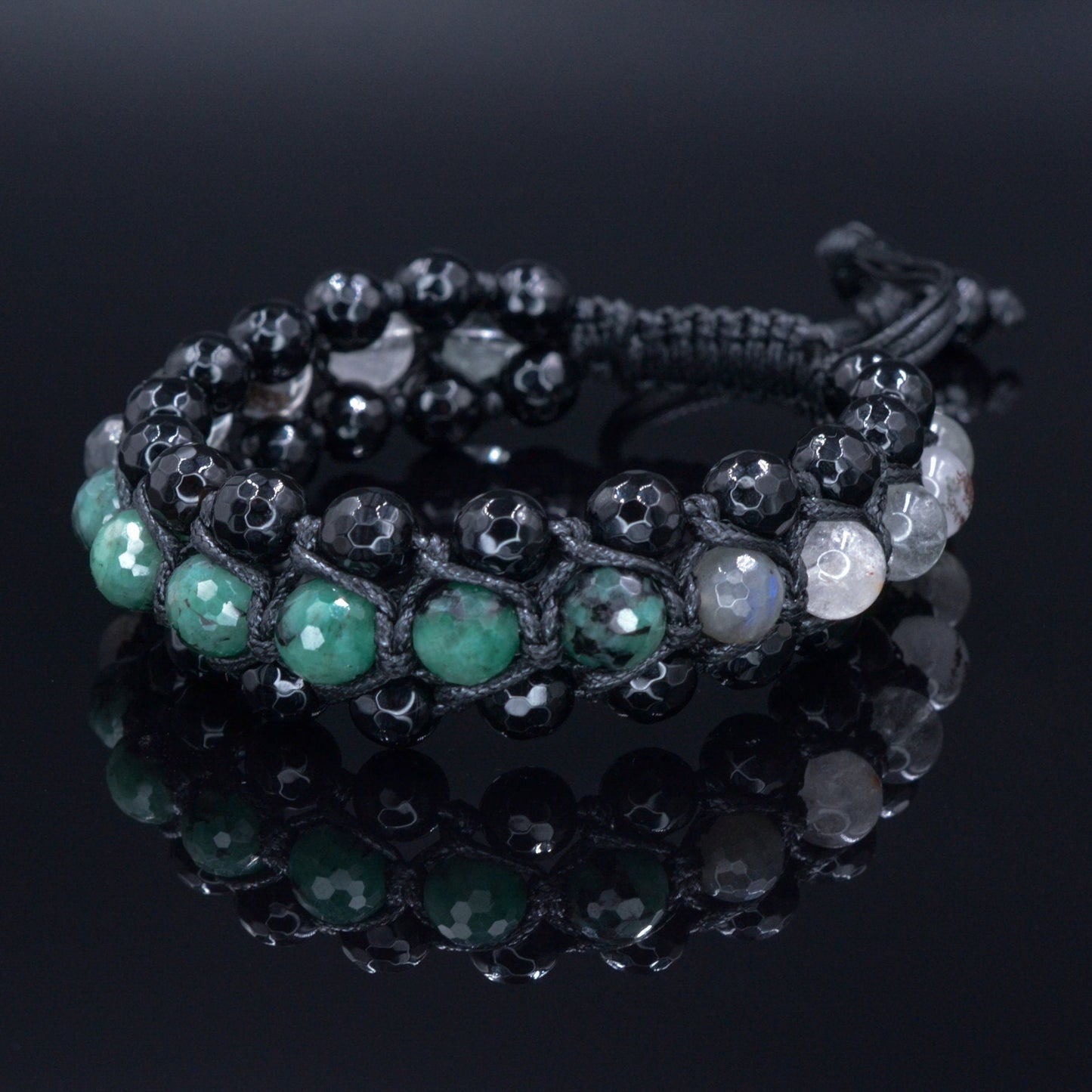 Men's Emerald Triple Bracelet - Three Row Bracelet - Quartz & Agate Bead Bracelet - Gift for Men - Father's Day Gift - Adjustable Bracelet - Shamballa Bracelet - Birthstone Bracelet - Gemstone Bracelet Men - Chakra Bracelet - Macrame Bracelet - Healing Bracelet - Valinde