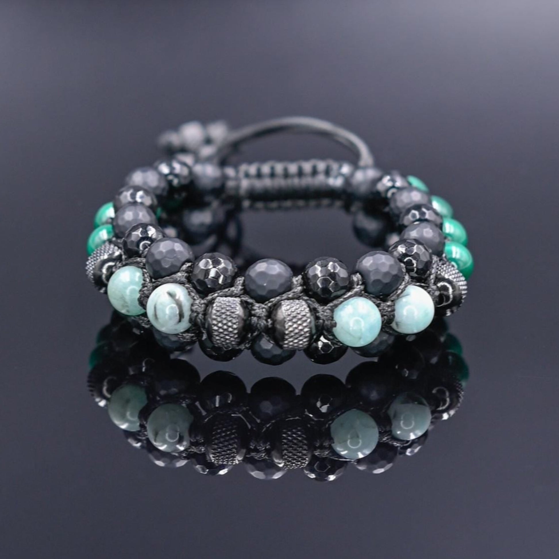 Men's Emerald Bracelet, Emerald Citrine Onyx Braided Bracelet, Adjustable Triple Bracelet, Gift for Men, Macrame Three Row Bracelet for Men - Shamballa Bracelet - Birthstone Bracelet - Gemstone Bracelet Men - Chakra Bracelet - Macrame Bracelet - Healing Bracelet - Valinde