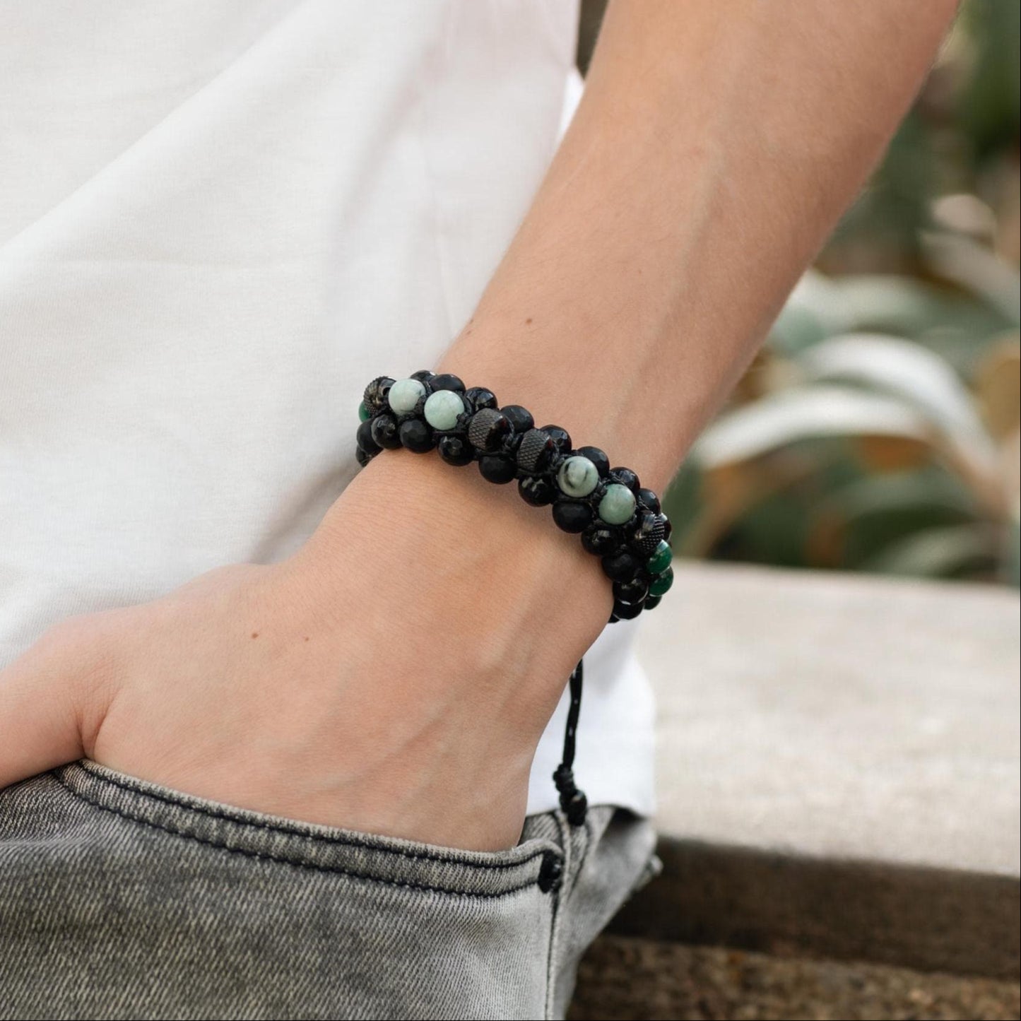 Men's Emerald Bracelet, Emerald Citrine Onyx Braided Bracelet, Adjustable Triple Bracelet, Gift for Men, Macrame Three Row Bracelet for Men - Shamballa Bracelet - Birthstone Bracelet - Gemstone Bracelet Men - Chakra Bracelet - Macrame Bracelet - Healing Bracelet - Valinde