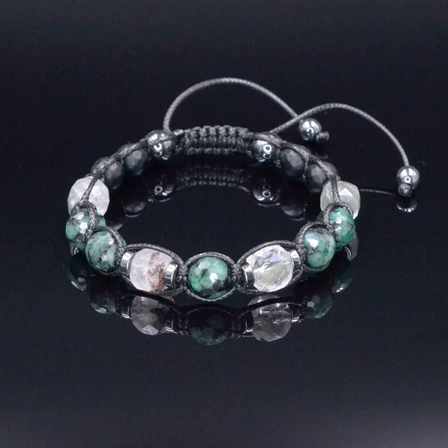 Genuine Emerald Bracelet for Men - Men's Emerald Phantom Quartz Onyx Hematite Beads Bracelet - Gift for Men - Adjustable Braided Bracelet - Shamballa Bracelet - Birthstone Bracelet - Gemstone Bracelet Men - Chakra Bracelet - Macrame Bracelet - Healing Bracelet - Valinde