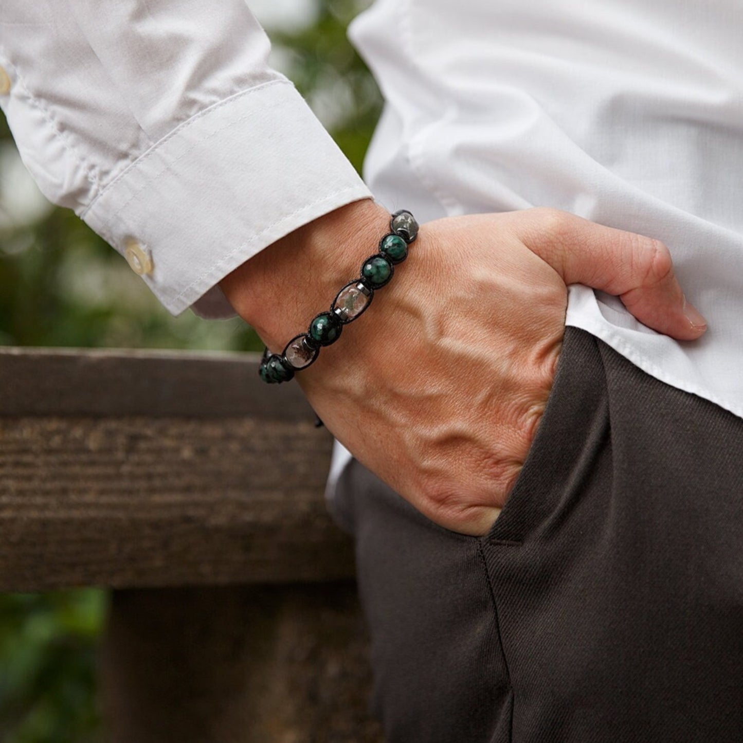 Genuine Emerald Bracelet for Men - Men's Emerald Phantom Quartz Onyx Hematite Beads Bracelet - Gift for Men - Adjustable Braided Bracelet - Shamballa Bracelet - Birthstone Bracelet - Gemstone Bracelet Men - Chakra Bracelet - Macrame Bracelet - Healing Bracelet - Valinde