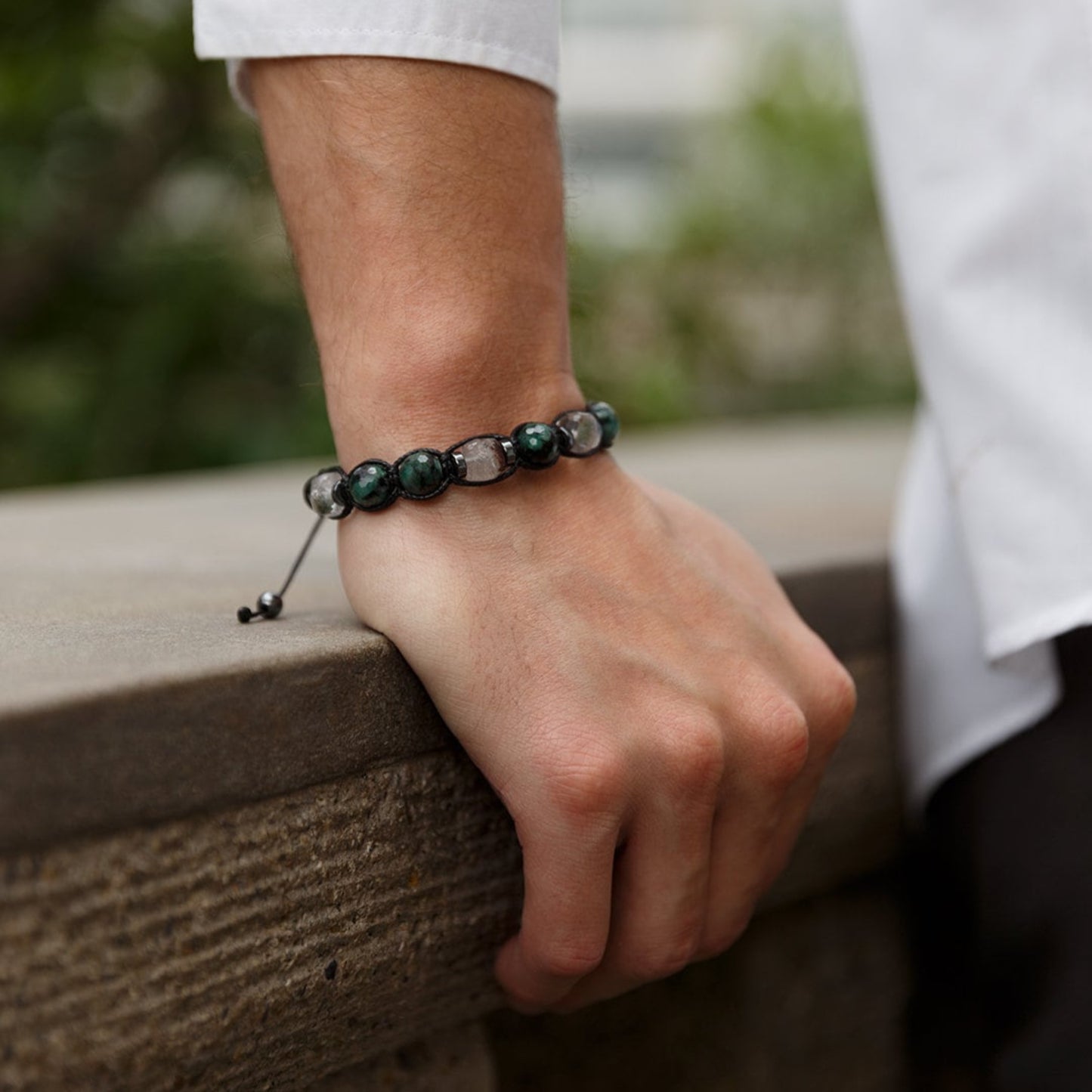 Genuine Emerald Bracelet for Men - Men's Emerald Phantom Quartz Onyx Hematite Beads Bracelet - Gift for Men - Adjustable Braided Bracelet - Shamballa Bracelet - Birthstone Bracelet - Gemstone Bracelet Men - Chakra Bracelet - Macrame Bracelet - Healing Bracelet - Valinde