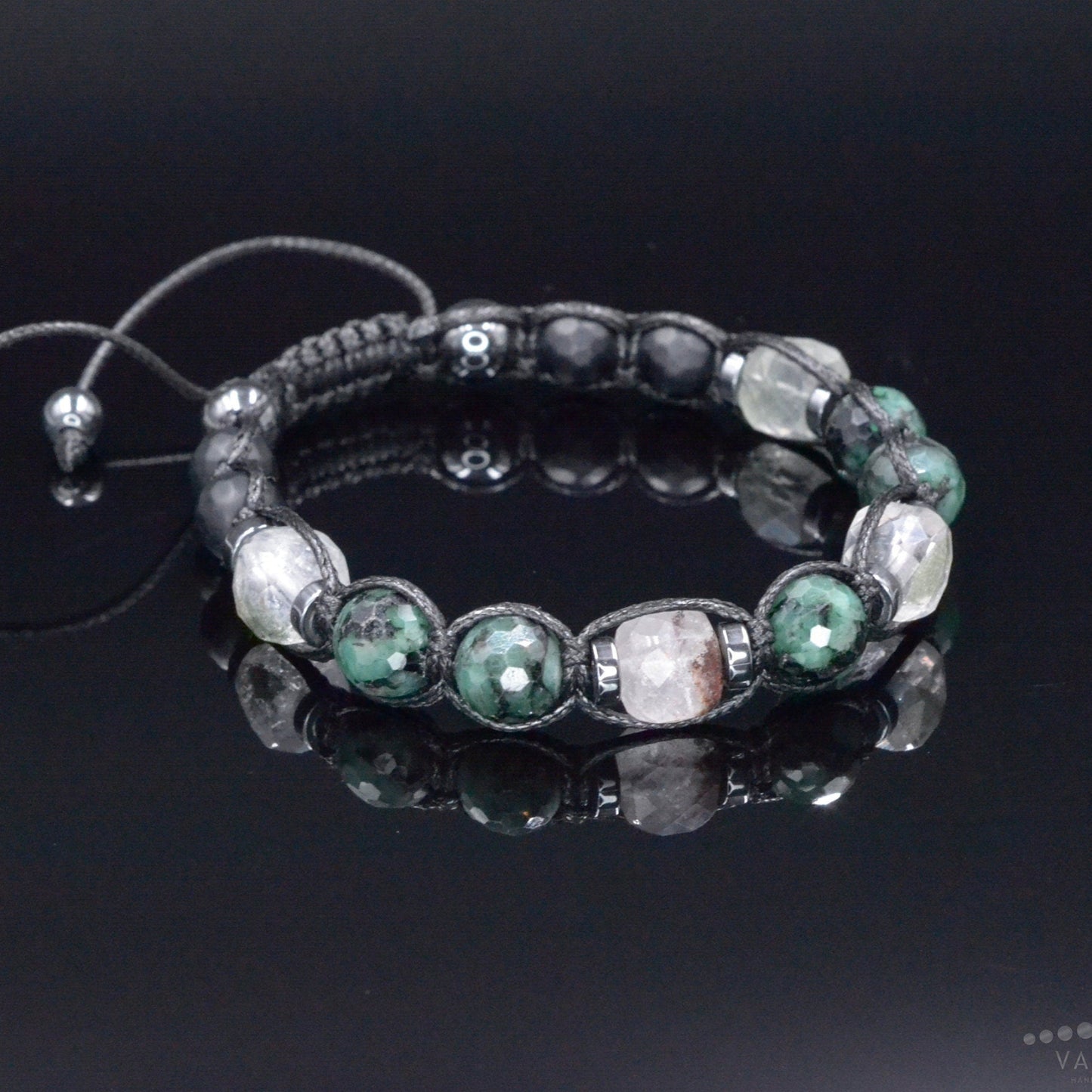 Genuine Emerald Bracelet for Men - Men's Emerald Phantom Quartz Onyx Hematite Beads Bracelet - Gift for Men - Adjustable Braided Bracelet - Shamballa Bracelet - Birthstone Bracelet - Gemstone Bracelet Men - Chakra Bracelet - Macrame Bracelet - Healing Bracelet - Valinde