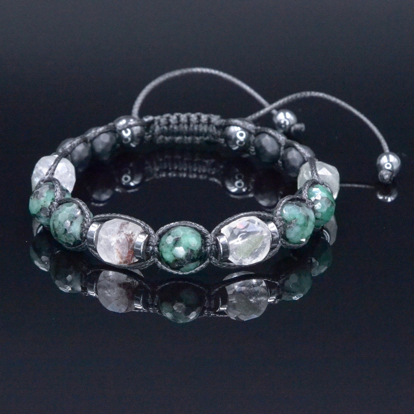 Genuine Emerald Bracelet for Men - Men's Emerald Phantom Quartz Onyx Hematite Beads Bracelet - Gift for Men - Adjustable Braided Bracelet - Shamballa Bracelet - Birthstone Bracelet - Gemstone Bracelet Men - Chakra Bracelet - Macrame Bracelet - Healing Bracelet - Valinde