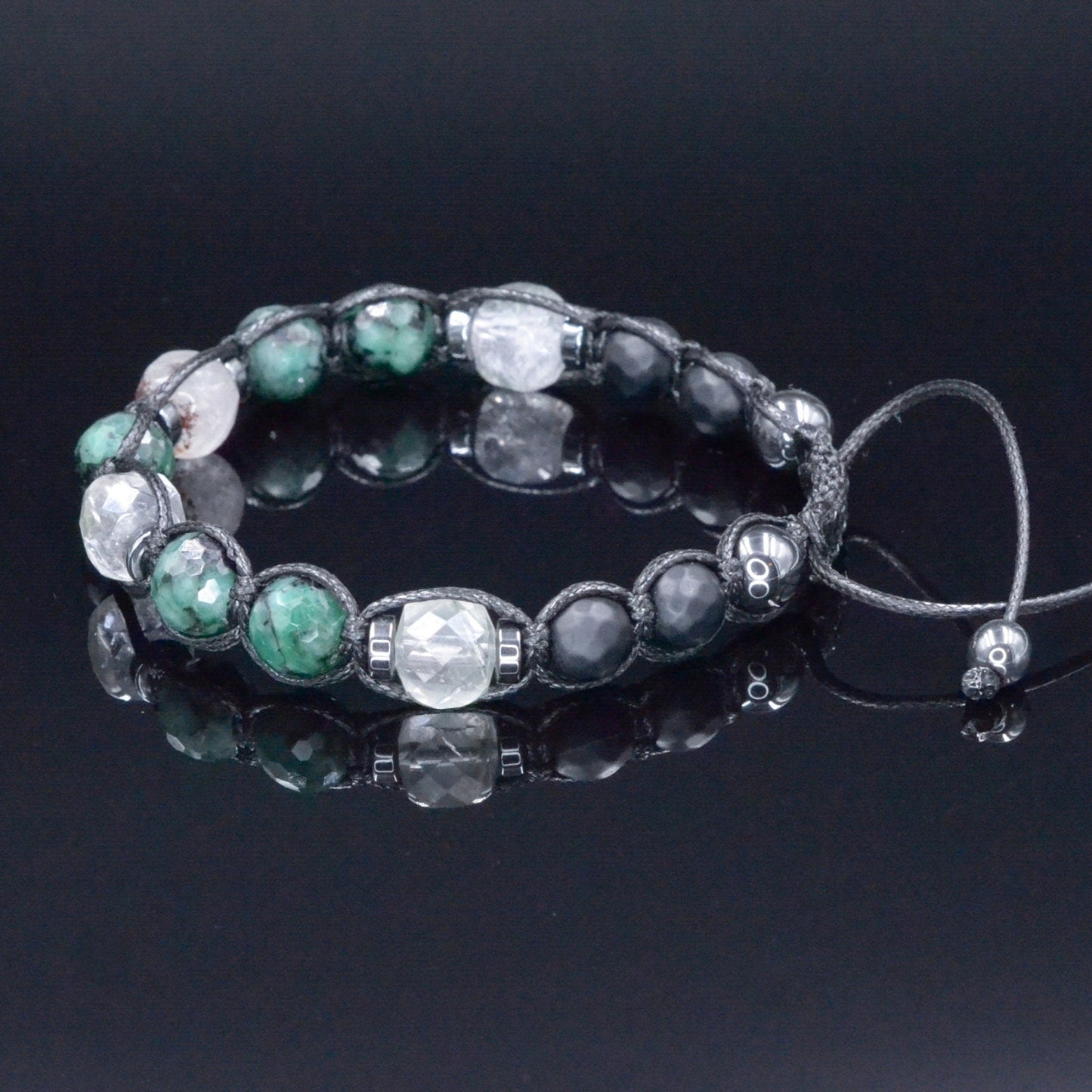 Genuine Emerald Bracelet for Men - Men's Emerald Phantom Quartz Onyx Hematite Beads Bracelet - Gift for Men - Adjustable Braided Bracelet - Shamballa Bracelet - Birthstone Bracelet - Gemstone Bracelet Men - Chakra Bracelet - Macrame Bracelet - Healing Bracelet - Valinde