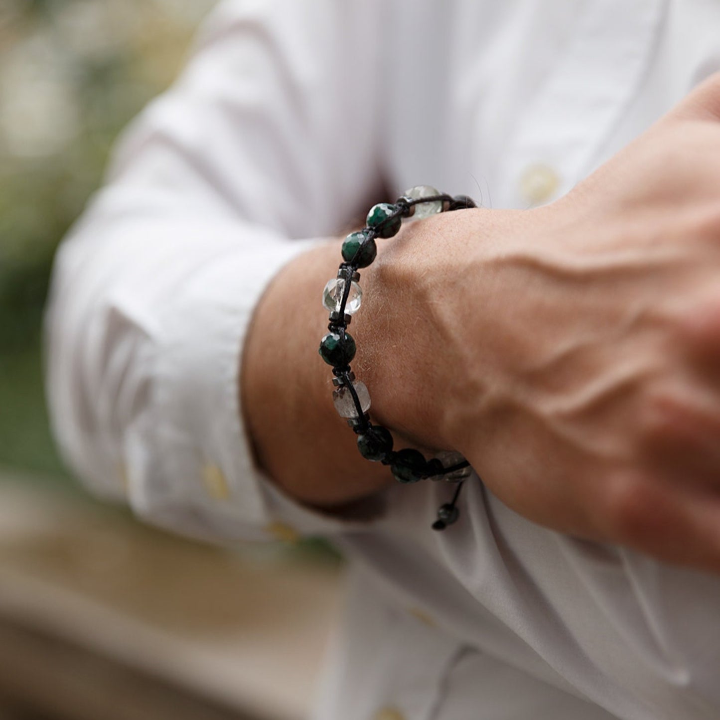 Genuine Emerald Bracelet for Men - Men's Emerald Phantom Quartz Onyx Hematite Beads Bracelet - Gift for Men - Adjustable Braided Bracelet - Shamballa Bracelet - Birthstone Bracelet - Gemstone Bracelet Men - Chakra Bracelet - Macrame Bracelet - Healing Bracelet - Valinde