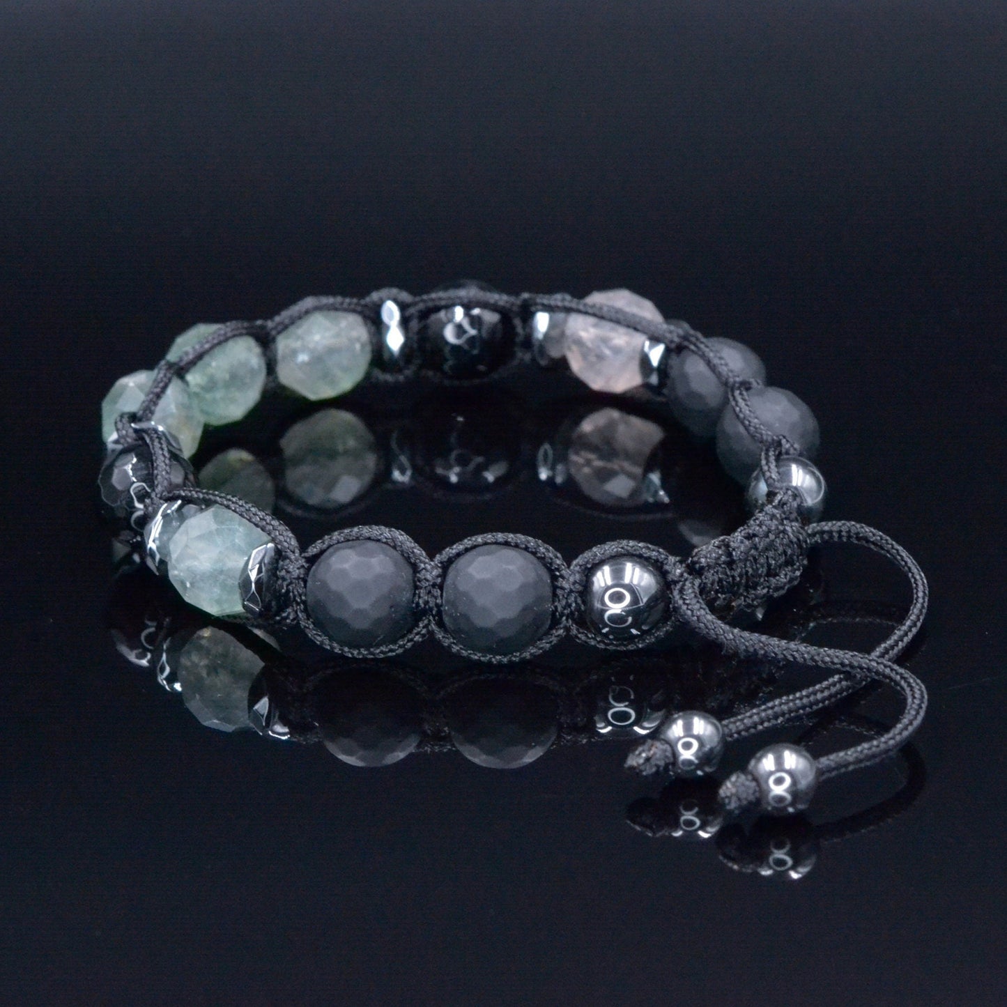 Men's Fluorite Bracelet - Black Onyx Agate Hematite Bead Bracelet - Adjustable Crystal Bracelet - Gift for Men - Macrame Braided Bracelet - Shamballa Bracelet - Birthstone Bracelet - Gemstone Bracelet Men - Chakra Bracelet - Macrame Bracelet - Healing Bracelet - Valinde