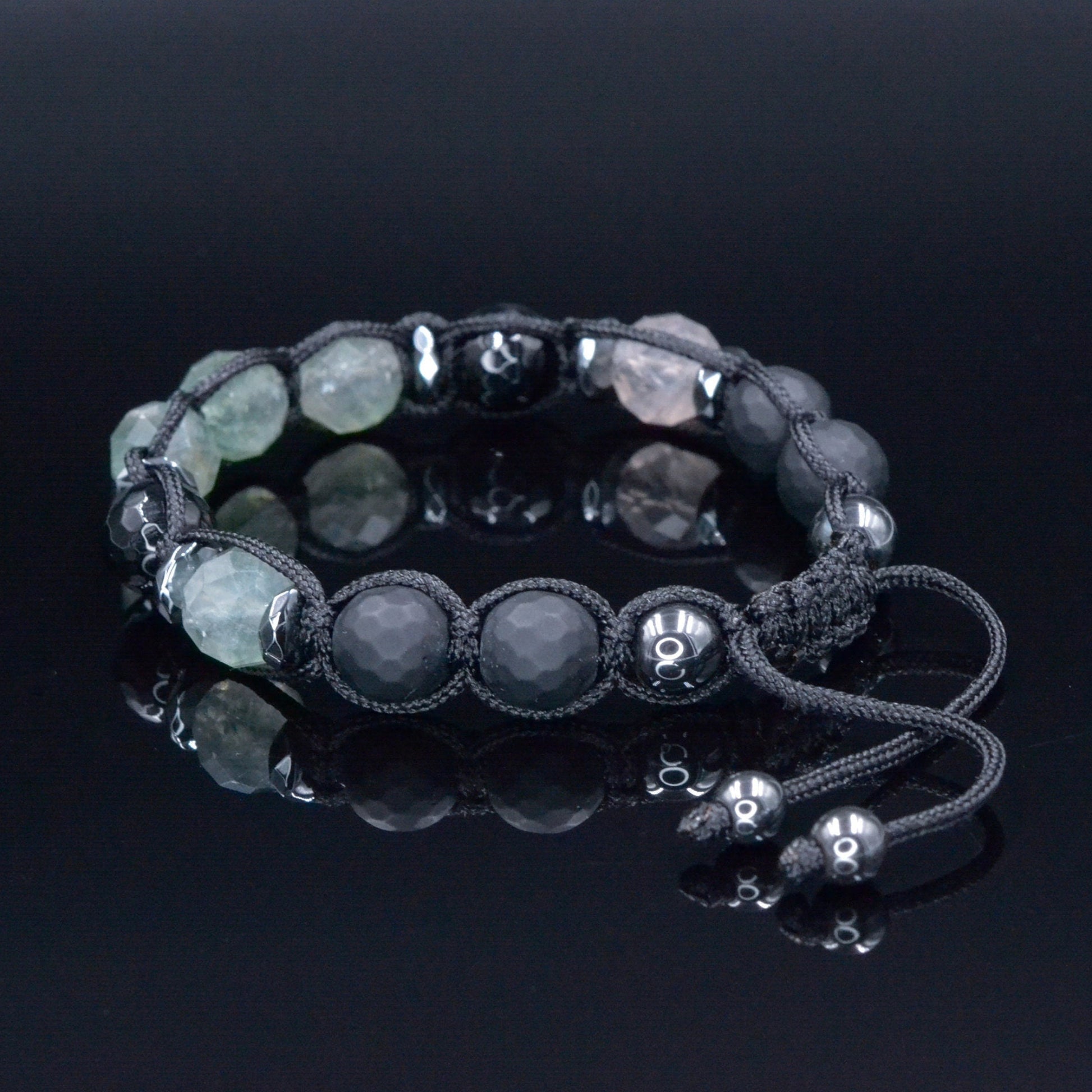 Men's Fluorite Bracelet - Black Onyx Agate Hematite Bead Bracelet - Adjustable Crystal Bracelet - Gift for Men - Macrame Braided Bracelet - Shamballa Bracelet - Birthstone Bracelet - Gemstone Bracelet Men - Chakra Bracelet - Macrame Bracelet - Healing Bracelet - Valinde