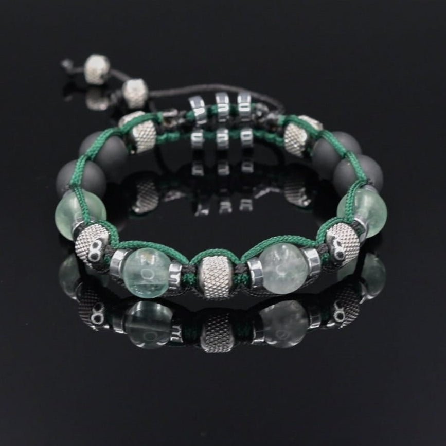 Men's Fluorite Adjustable Bracelet, Black Onyx Hematite Steel Beaded Bracelet, Gift for Men, Crystal Braided Bracelet,Macrame Stone Bracelet - Shamballa Bracelet - Mantra Bracelet - Birthstone Bracelet - Gemstone Bracelet Men - Chakra Bracelet - Macrame Bracelet - Healing Bracelet - Valinde