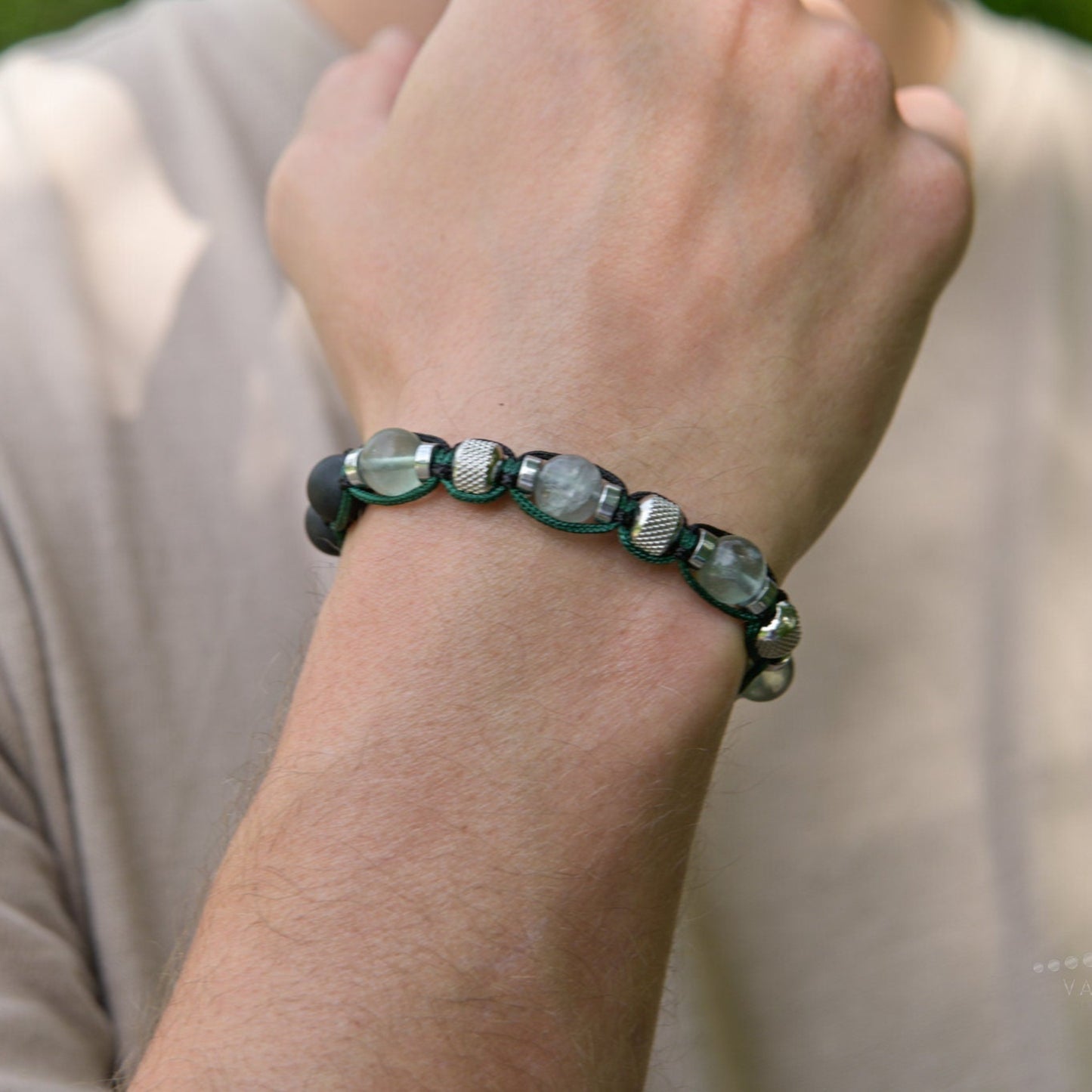 Men's Fluorite Adjustable Bracelet, Black Onyx Hematite Steel Beaded Bracelet, Gift for Men, Crystal Braided Bracelet,Macrame Stone Bracelet - Shamballa Bracelet - Mantra Bracelet - Birthstone Bracelet - Gemstone Bracelet Men - Chakra Bracelet - Macrame Bracelet - Healing Bracelet - Valinde