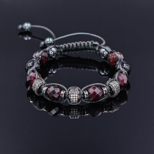 Men's Red Garnet Agate Hematite Gemstone Beaded Bracelet, Adjustable Macrame Bracelet, Gift for Men, Gift for Him, CZ Bracelet - Shamballa Bracelet - Mantra Bracelet  -  Yoga Bracelet -  Birthstone Bracelet - Gemstone Bracelet Men - Chakra Bracelet - Macrame Bracelet - Healing Bracelet - Gift for Father - Gift For Men - Valinde