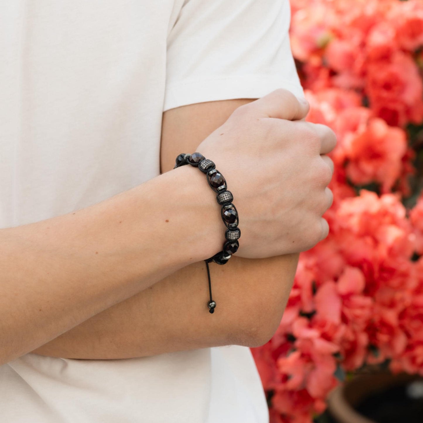 Men's Red Garnet Agate Hematite Gemstone Beaded Bracelet, Adjustable Macrame Bracelet, Gift for Men, Gift for Him, CZ Bracelet - Shamballa Bracelet - Mantra Bracelet - Yoga Bracelet - Birthstone Bracelet - Gemstone Bracelet Men - Chakra Bracelet - Macrame Bracelet - Healing Bracelet - Gift for Father - Gift For Men - Valinde