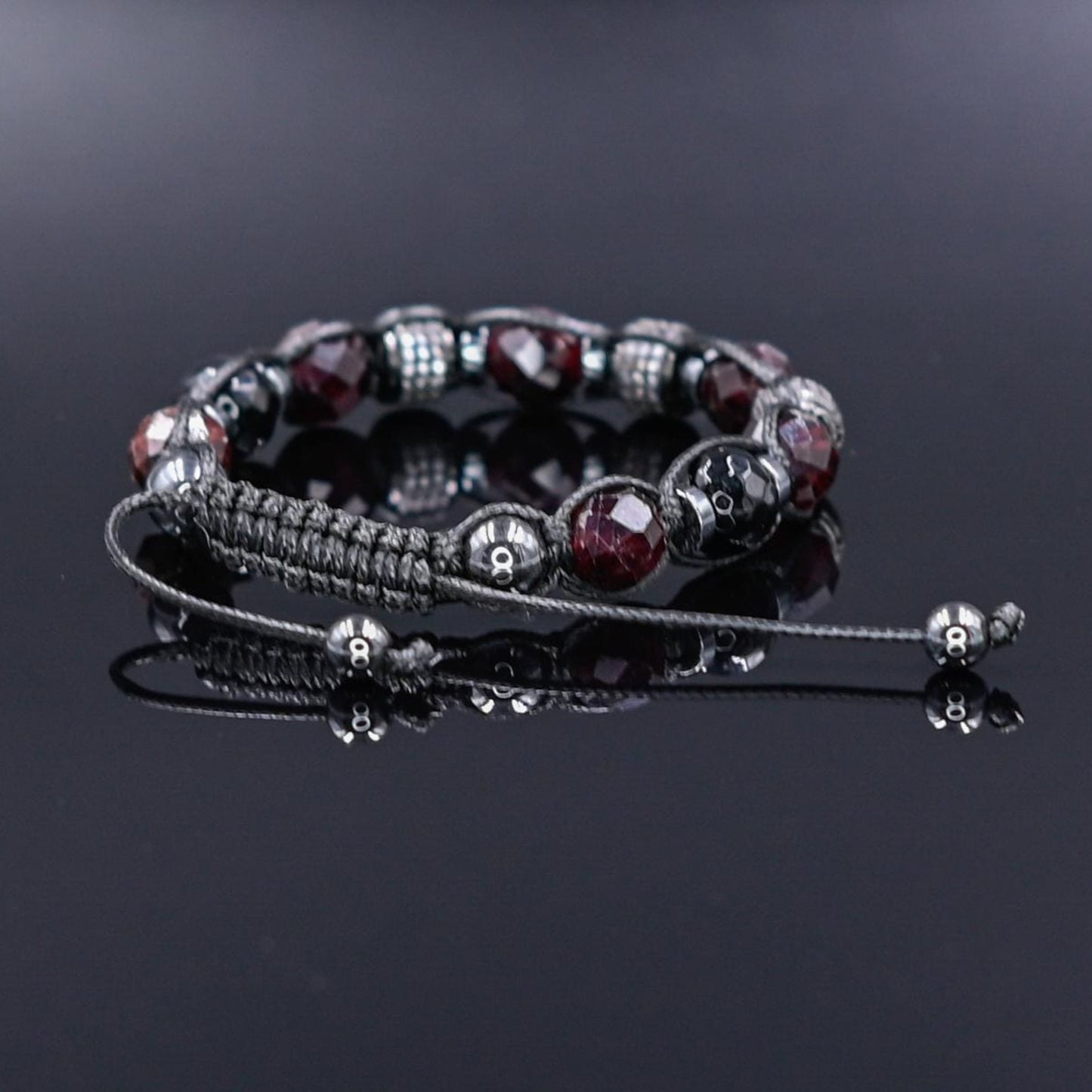 Men's Red Garnet Agate Hematite Gemstone Beaded Bracelet, Adjustable Macrame Bracelet, Gift for Men, Gift for Him, CZ Bracelet - Shamballa Bracelet - Mantra Bracelet - Yoga Bracelet - Birthstone Bracelet - Gemstone Bracelet Men - Chakra Bracelet - Macrame Bracelet - Healing Bracelet - Gift for Father - Gift For Men - Valinde