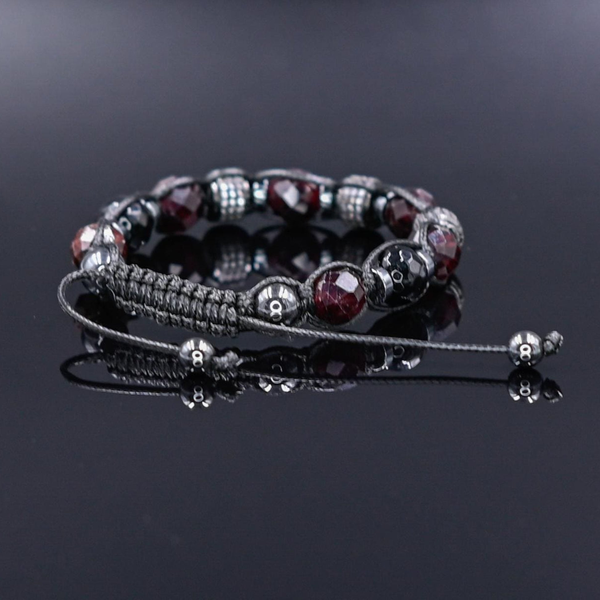 Men's Red Garnet Agate Hematite Gemstone Beaded Bracelet, Adjustable Macrame Bracelet, Gift for Men, Gift for Him, CZ Bracelet - Shamballa Bracelet - Mantra Bracelet  -  Yoga Bracelet -  Birthstone Bracelet - Gemstone Bracelet Men - Chakra Bracelet - Macrame Bracelet - Healing Bracelet - Gift for Father - Gift For Men - Valinde