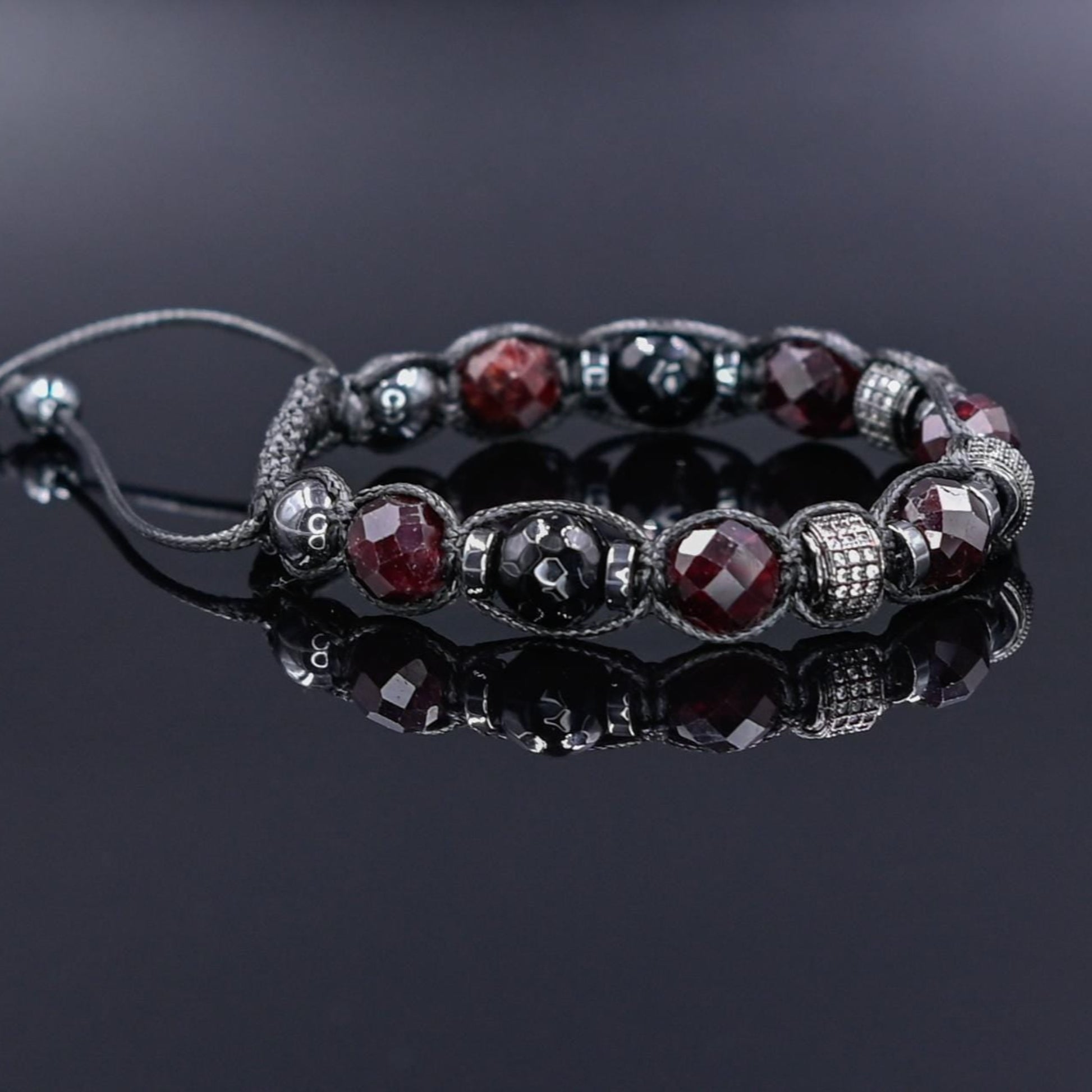Men's Red Garnet Agate Hematite Gemstone Beaded Bracelet, Adjustable Macrame Bracelet, Gift for Men, Gift for Him, CZ Bracelet - Shamballa Bracelet - Mantra Bracelet  -  Yoga Bracelet -  Birthstone Bracelet - Gemstone Bracelet Men - Chakra Bracelet - Macrame Bracelet - Healing Bracelet - Gift for Father - Gift For Men - Valinde