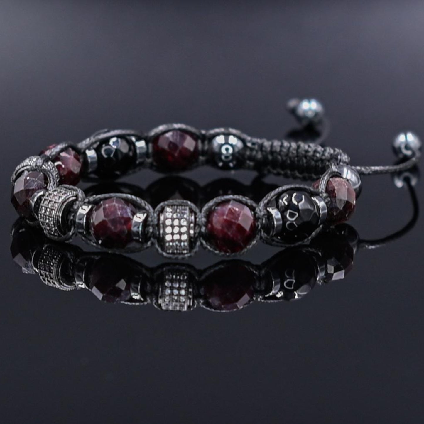 Men's Red Garnet Agate Hematite Gemstone Beaded Bracelet, Adjustable Macrame Bracelet, Gift for Men, Gift for Him, CZ Bracelet - Shamballa Bracelet - Mantra Bracelet - Yoga Bracelet - Birthstone Bracelet - Gemstone Bracelet Men - Chakra Bracelet - Macrame Bracelet - Healing Bracelet - Gift for Father - Gift For Men - Valinde