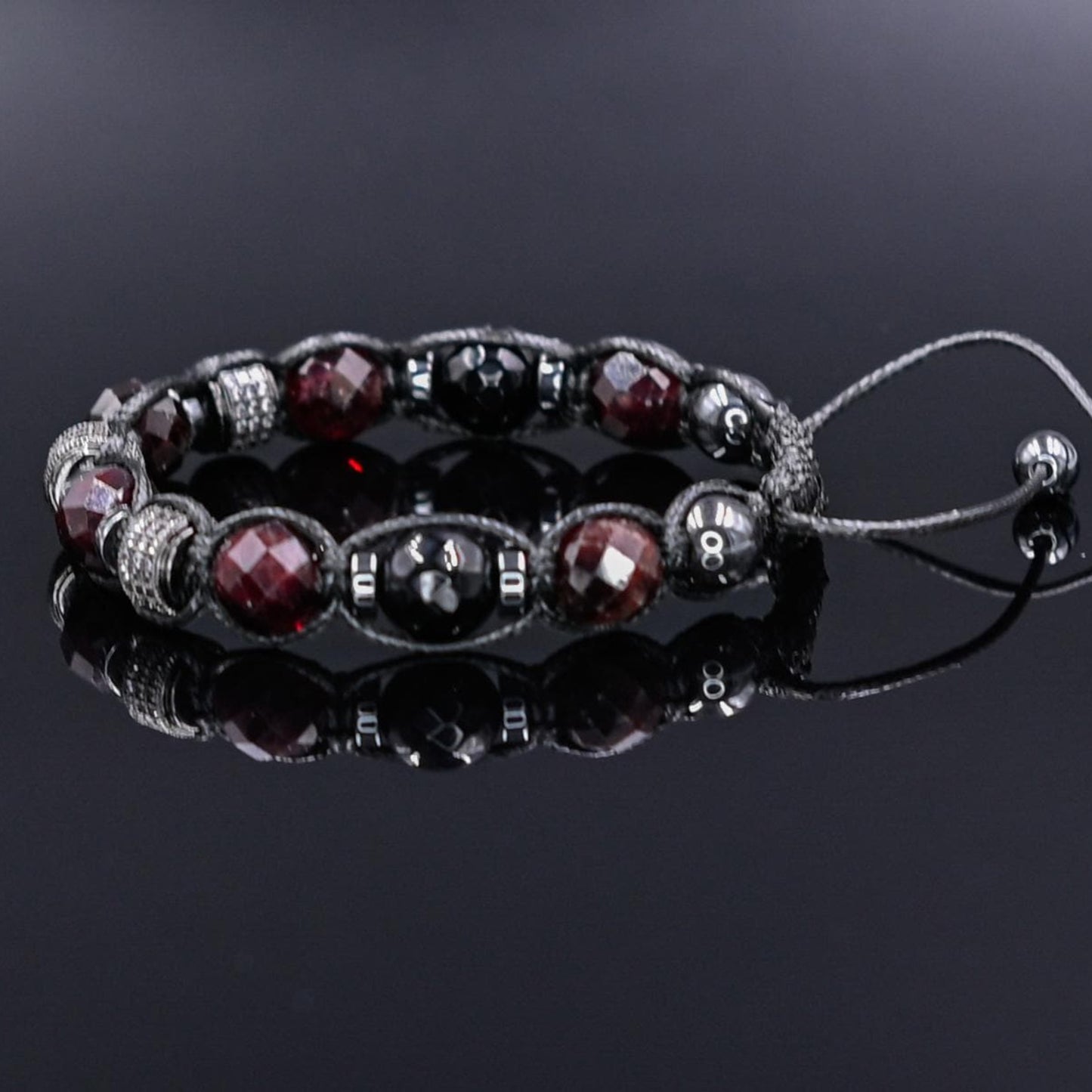 Men's Red Garnet Agate Hematite Gemstone Beaded Bracelet, Adjustable Macrame Bracelet, Gift for Men, Gift for Him, CZ Bracelet - Shamballa Bracelet - Mantra Bracelet - Yoga Bracelet - Birthstone Bracelet - Gemstone Bracelet Men - Chakra Bracelet - Macrame Bracelet - Healing Bracelet - Gift for Father - Gift For Men - Valinde