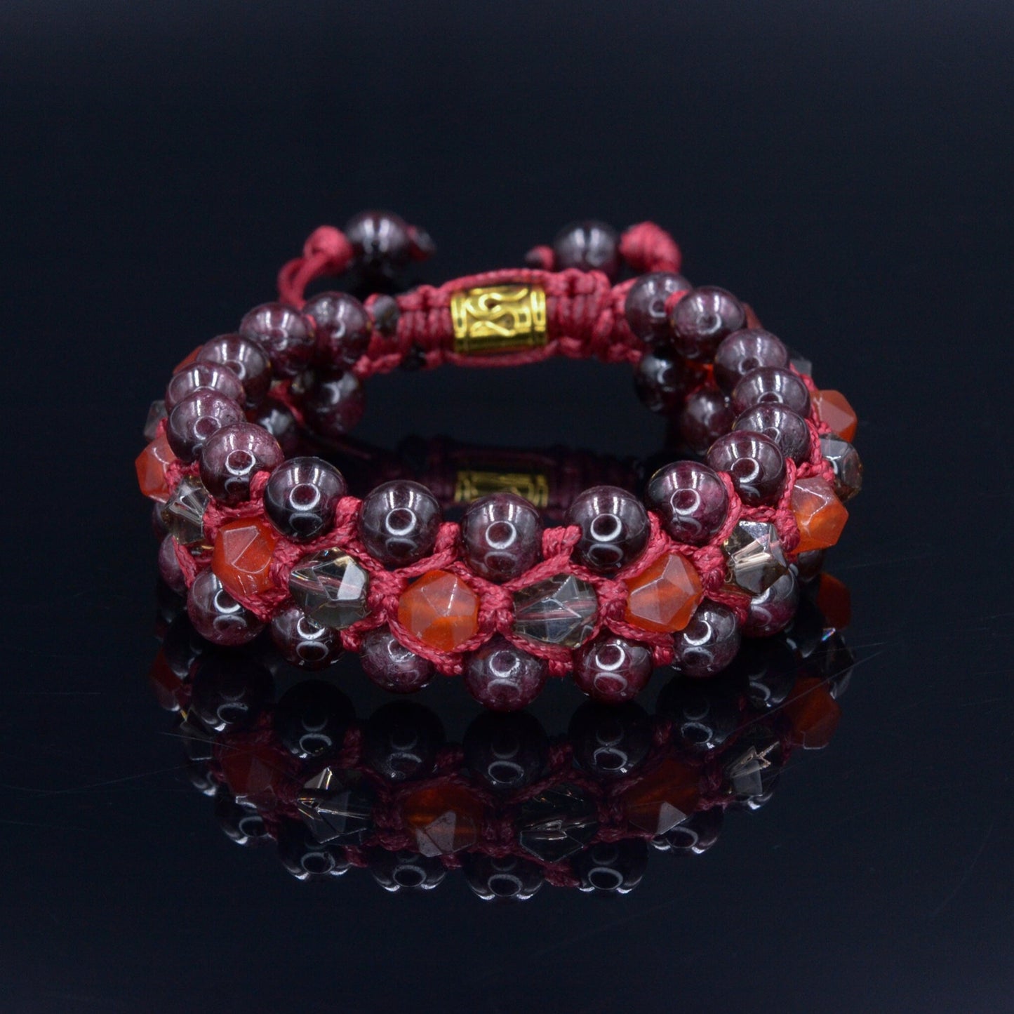 Men's Garnet 3 Row Bracelet Fire Agate Bracelet Smoky Quartz Bracelet Triple Crystal Bracelet Red Bracelet Gift for Men Macrame Bracelet - Shamballa Bracelet - Birthstone Bracelet - Gemstone Bracelet Men - Chakra Bracelet - Macrame Bracelet - Healing Bracelet - Valinde