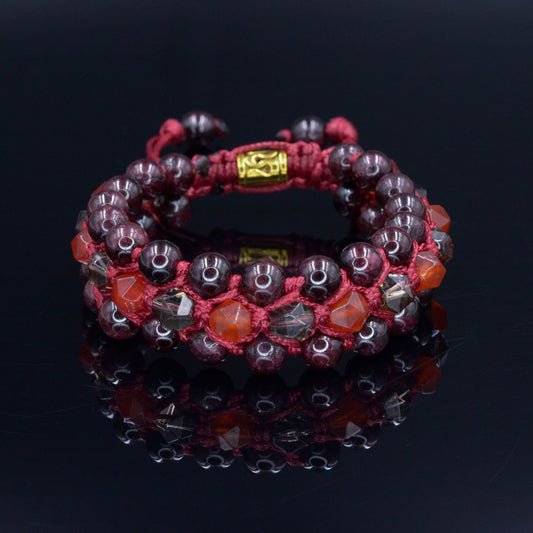 Men's Garnet 3 Row Bracelet Fire Agate Bracelet Smoky Quartz Bracelet Triple Crystal Bracelet Red Bracelet Gift for Men Macrame Bracelet  -  Shamballa Bracelet  -  Birthstone Bracelet - Gemstone Bracelet Men - Chakra Bracelet - Macrame Bracelet - Healing Bracelet - Valinde