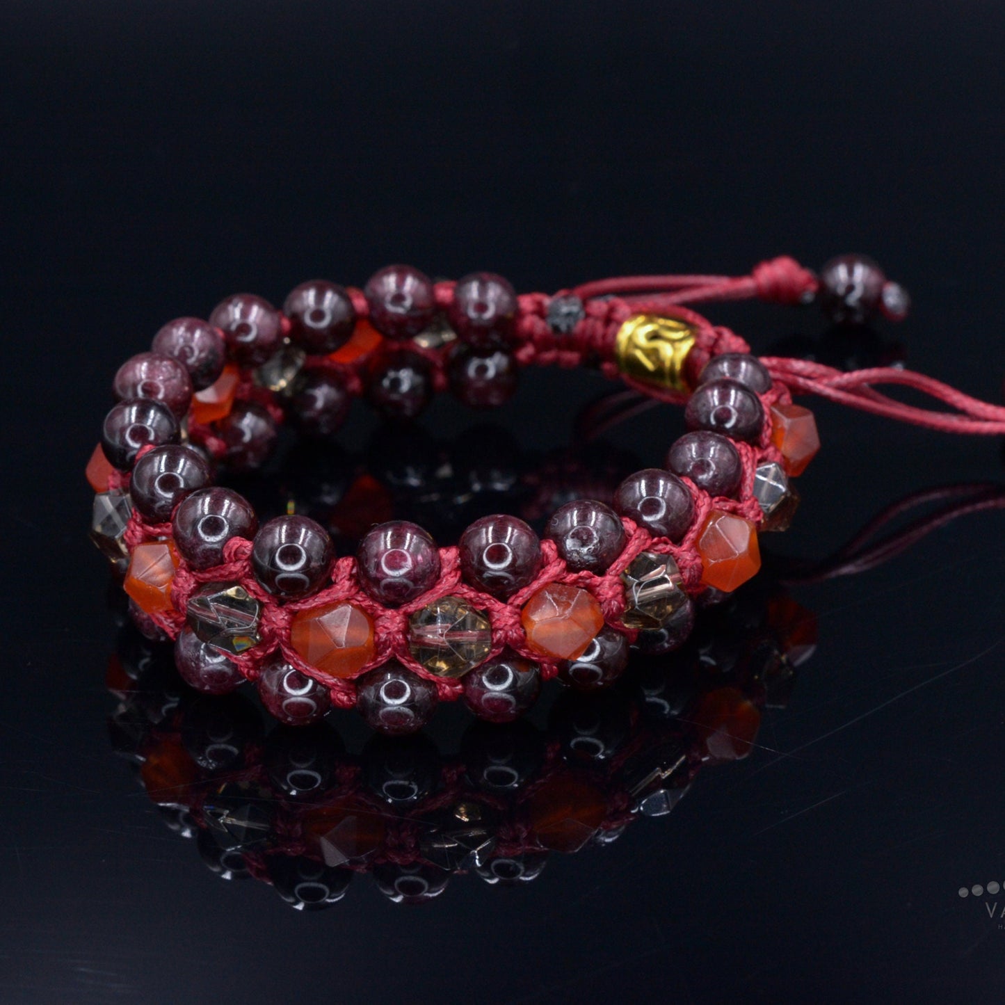 Men's Garnet 3 Row Bracelet Fire Agate Bracelet Smoky Quartz Bracelet Triple Crystal Bracelet Red Bracelet Gift for Men Macrame Bracelet - Shamballa Bracelet - Birthstone Bracelet - Gemstone Bracelet Men - Chakra Bracelet - Macrame Bracelet - Healing Bracelet - Valinde