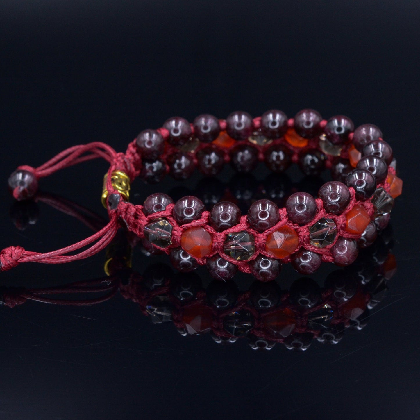 Men's Garnet 3 Row Bracelet Fire Agate Bracelet Smoky Quartz Bracelet Triple Crystal Bracelet Red Bracelet Gift for Men Macrame Bracelet - Shamballa Bracelet - Birthstone Bracelet - Gemstone Bracelet Men - Chakra Bracelet - Macrame Bracelet - Healing Bracelet - Valinde