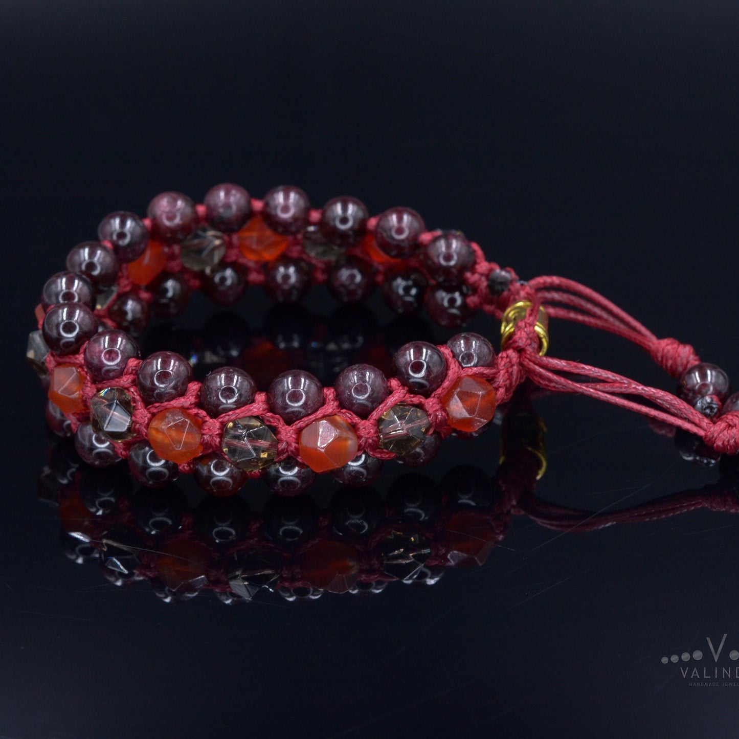 Men's Garnet 3 Row Bracelet Fire Agate Bracelet Smoky Quartz Bracelet Triple Crystal Bracelet Red Bracelet Gift for Men Macrame Bracelet - Shamballa Bracelet - Birthstone Bracelet - Gemstone Bracelet Men - Chakra Bracelet - Macrame Bracelet - Healing Bracelet - Valinde