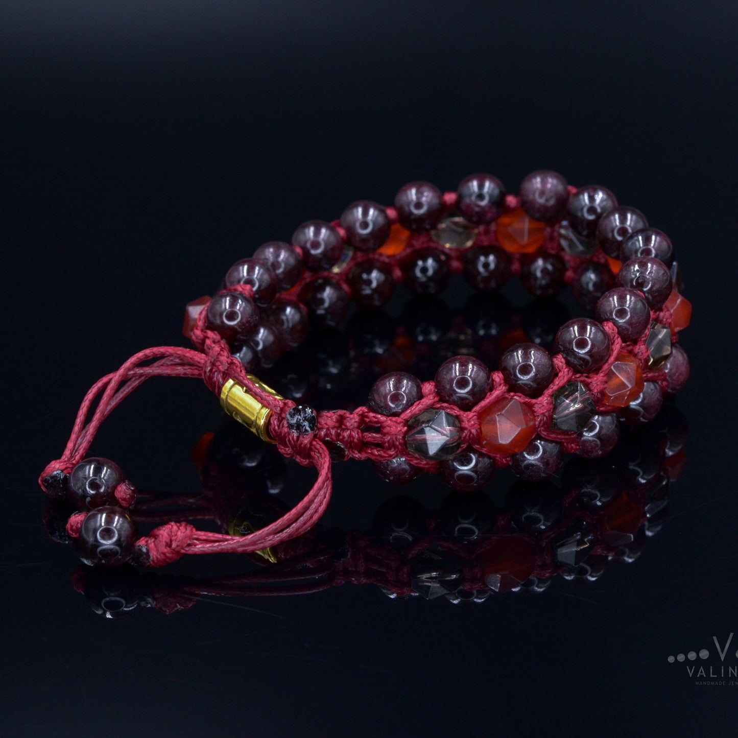 Men's Garnet 3 Row Bracelet Fire Agate Bracelet Smoky Quartz Bracelet Triple Crystal Bracelet Red Bracelet Gift for Men Macrame Bracelet - Shamballa Bracelet - Birthstone Bracelet - Gemstone Bracelet Men - Chakra Bracelet - Macrame Bracelet - Healing Bracelet - Valinde