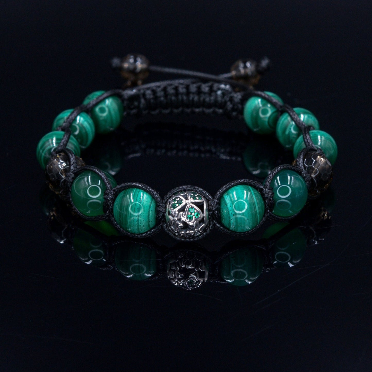 Men's Malachite Bracelet - 925 Sterling Silver Bracelet - Gift for Men - Genuine Malachite Bracelet - Macrame Stone Bracelet - Crystal Beaded Bracelet - Healing Bracelet Birthstone Bracelet - Gemstone Bracelet Men
