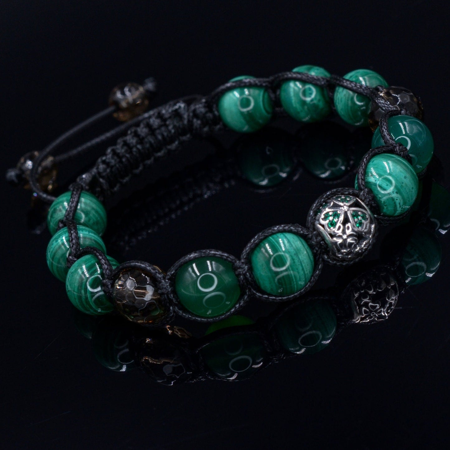 Men's Malachite Bracelet - 925 Sterling Silver Bracelet - Gift for Men - Genuine Malachite Bracelet - Macrame Stone Bracelet - Crystal Beaded Bracelet - Healing Bracelet Birthstone Bracelet - Gemstone Bracelet Men