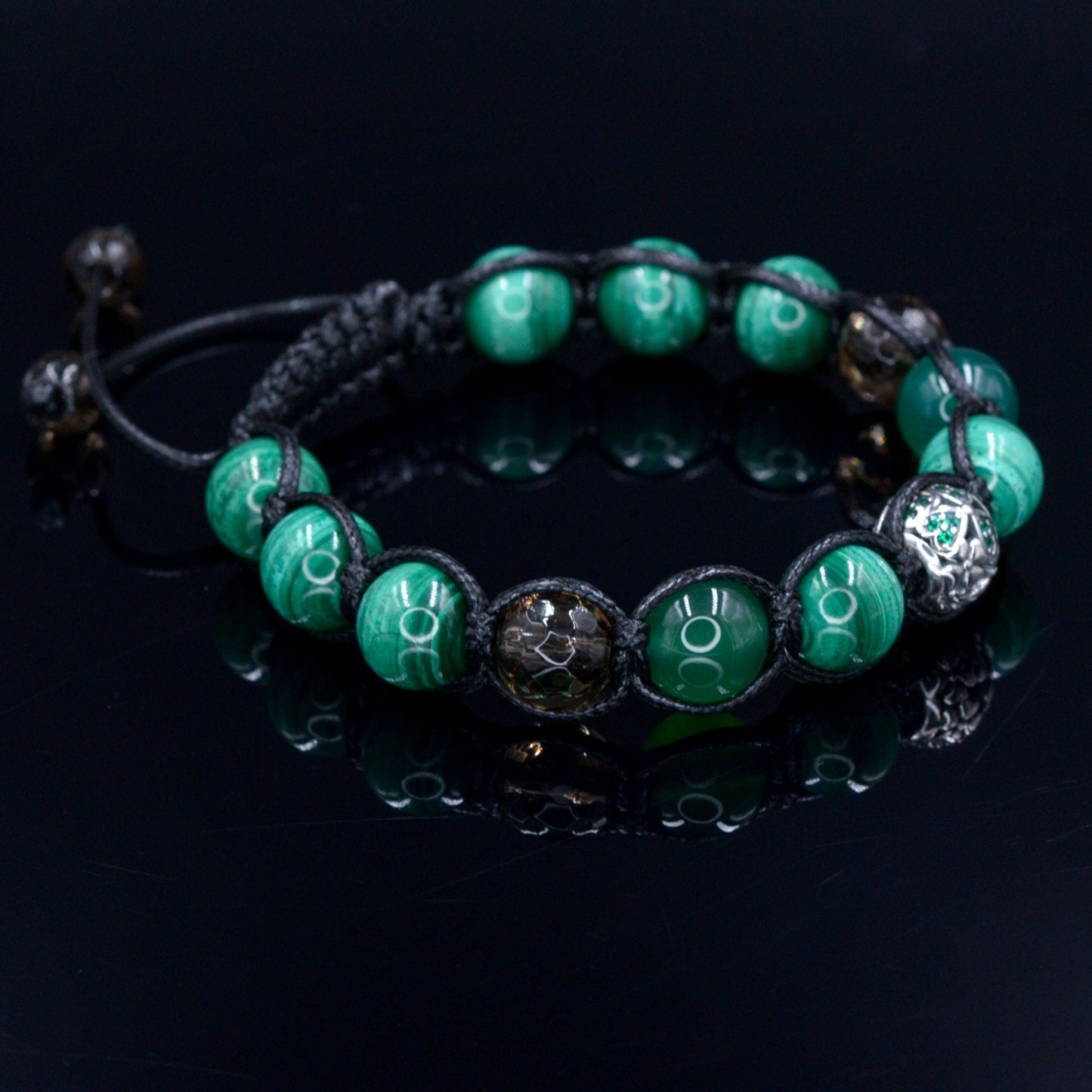 Men's Malachite Bracelet - 925 Sterling Silver Bracelet - Gift for Men - Genuine Malachite Bracelet - Macrame Stone Bracelet - Crystal Beaded Bracelet - Healing Bracelet Birthstone Bracelet - Gemstone Bracelet Men
