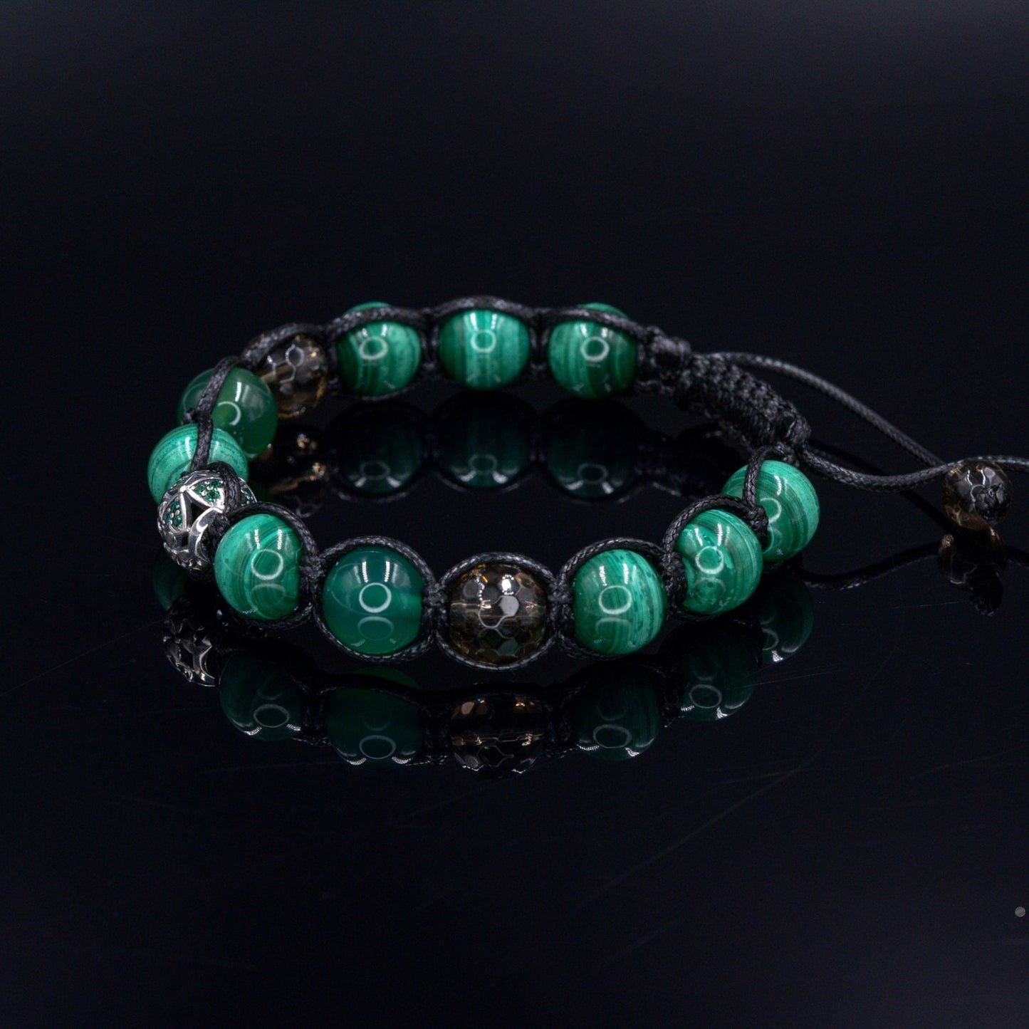 Men's Malachite Bracelet - 925 Sterling Silver Bracelet - Gift for Men - Genuine Malachite Bracelet - Macrame Stone Bracelet - Crystal Beaded Bracelet - Healing Bracelet Birthstone Bracelet - Gemstone Bracelet Men