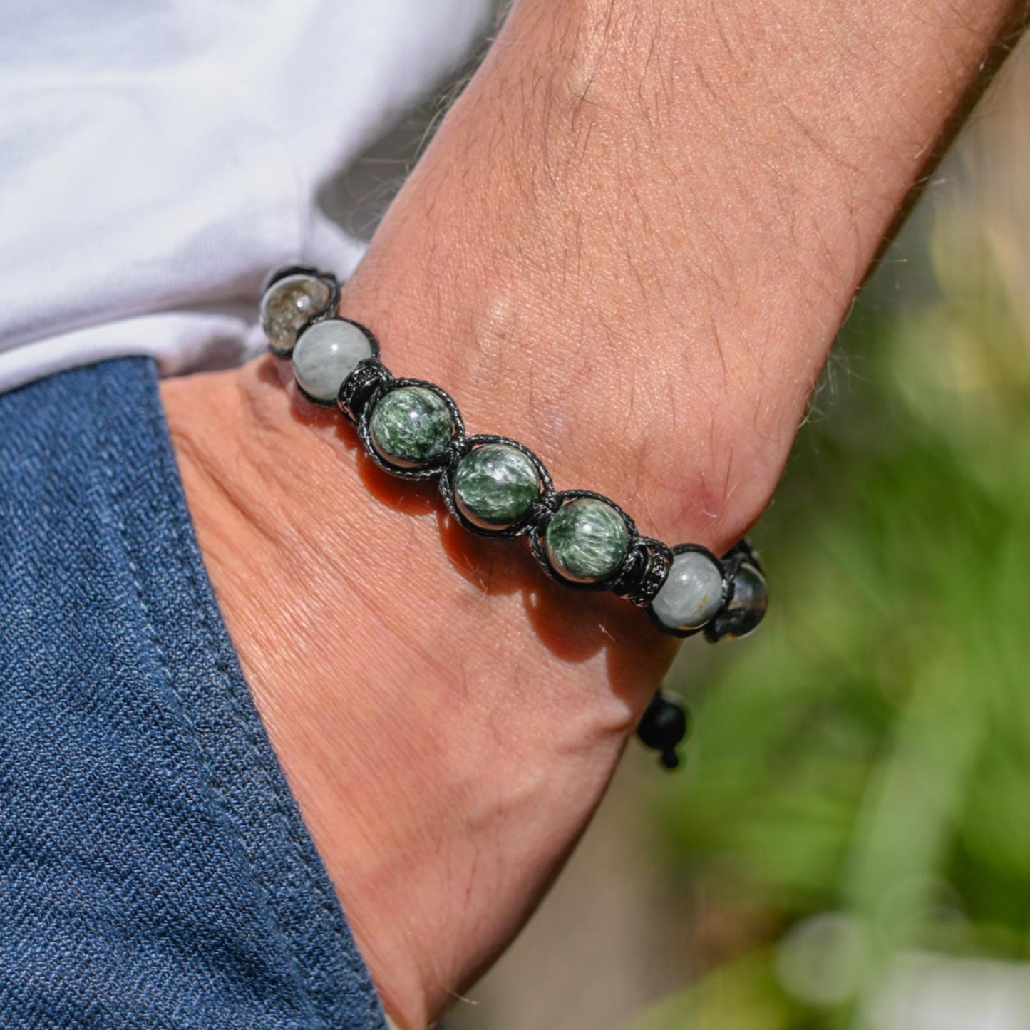 Seraphinite Bracelet for Men Men's Gemstone Bracelet Hawk's Eye Bracelet Gift for Men Adjustable Macrame Bracelet Crystal Bracelet for Man - Shamballa Bracelet - Mantra Bracelet - Yoga Bracelet - Birthstone Bracelet - Gemstone Bracelet Men - Chakra Bracelet - Macrame Bracelet - Healing Bracelet - Gift for Father - Gift For Men - Valinde