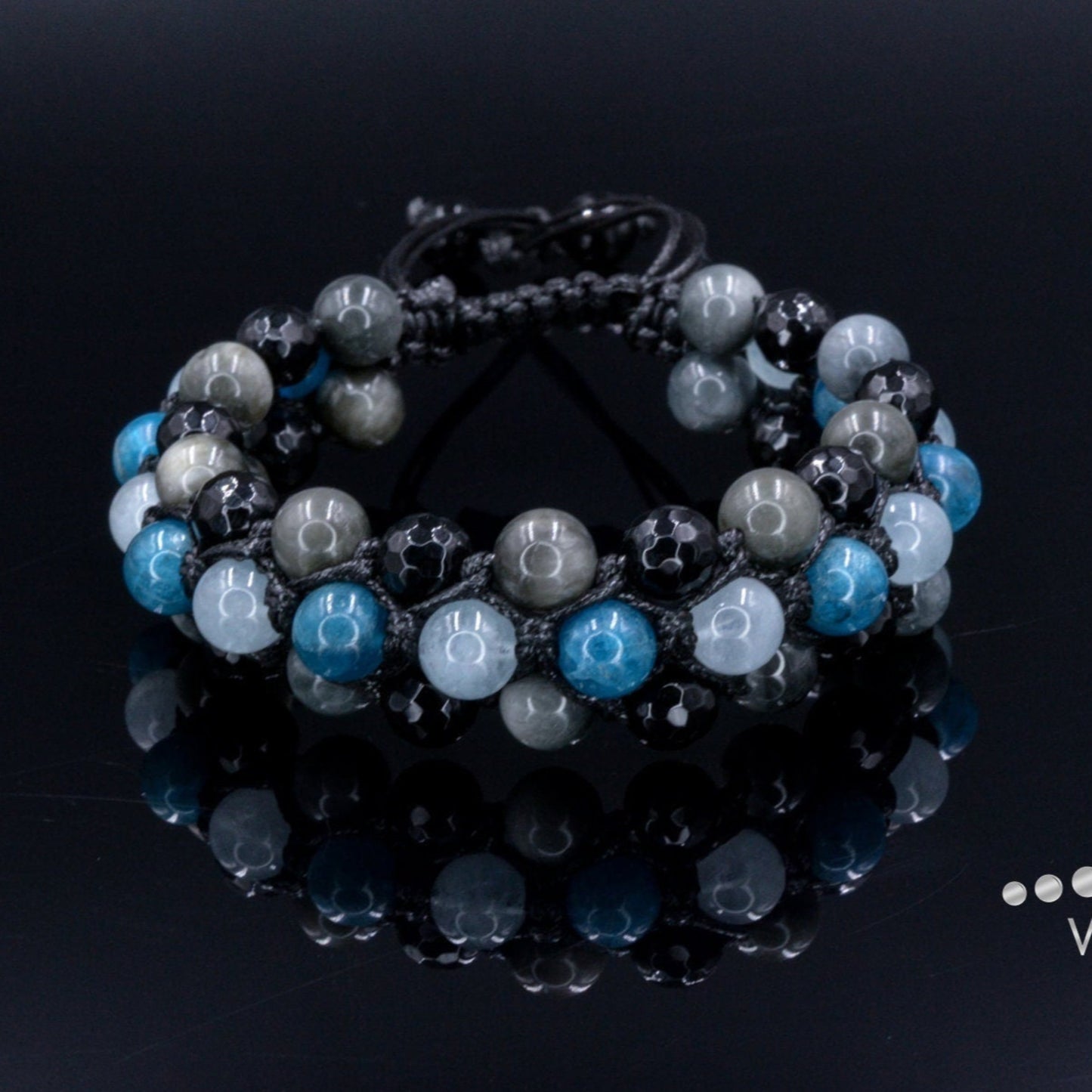 Apatite Triple Bracelet Men's Aquamarine Bracelet Gift for Men Crystal Bracelet Hawk's Eye Bracelet 3 Row Bracelet Adjustable Bracelet- Shamballa Bracelet - Birthstone Bracelet - Gemstone Bracelet Men - Chakra Bracelet - Macrame Bracelet - Healing Bracelet - Valinde