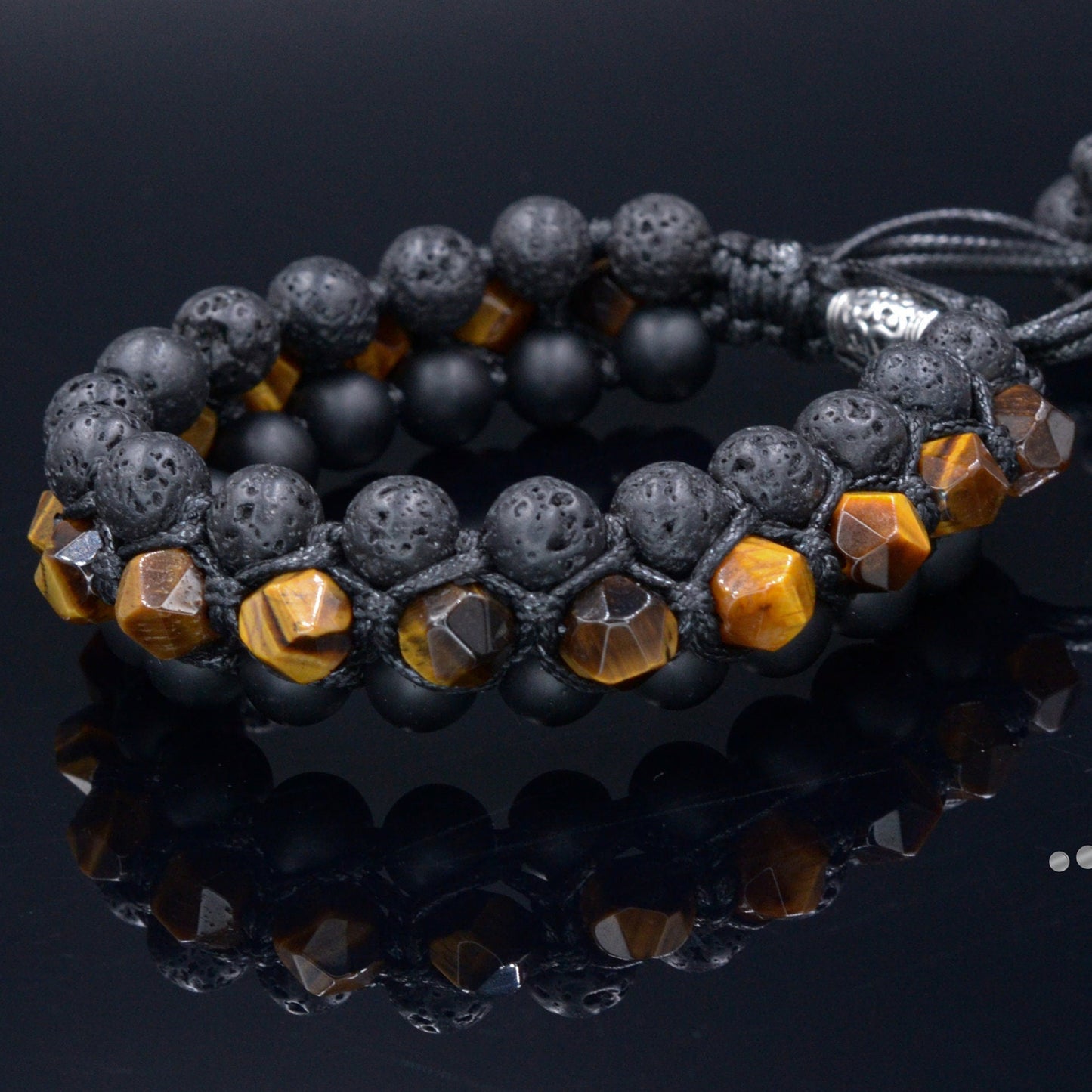 Faceted Tiger's Eye Triple Bracelet Onyx Lava Stone Bracelet 3 Row Raw Beads Bracelet Black Stone Bracelet Macrame Bracelet Gift for Men - Shamballa Bracelet - Birthstone Bracelet - Gemstone Bracelet Men - Chakra Bracelet - Macrame Bracelet - Healing Bracelet - Valinde