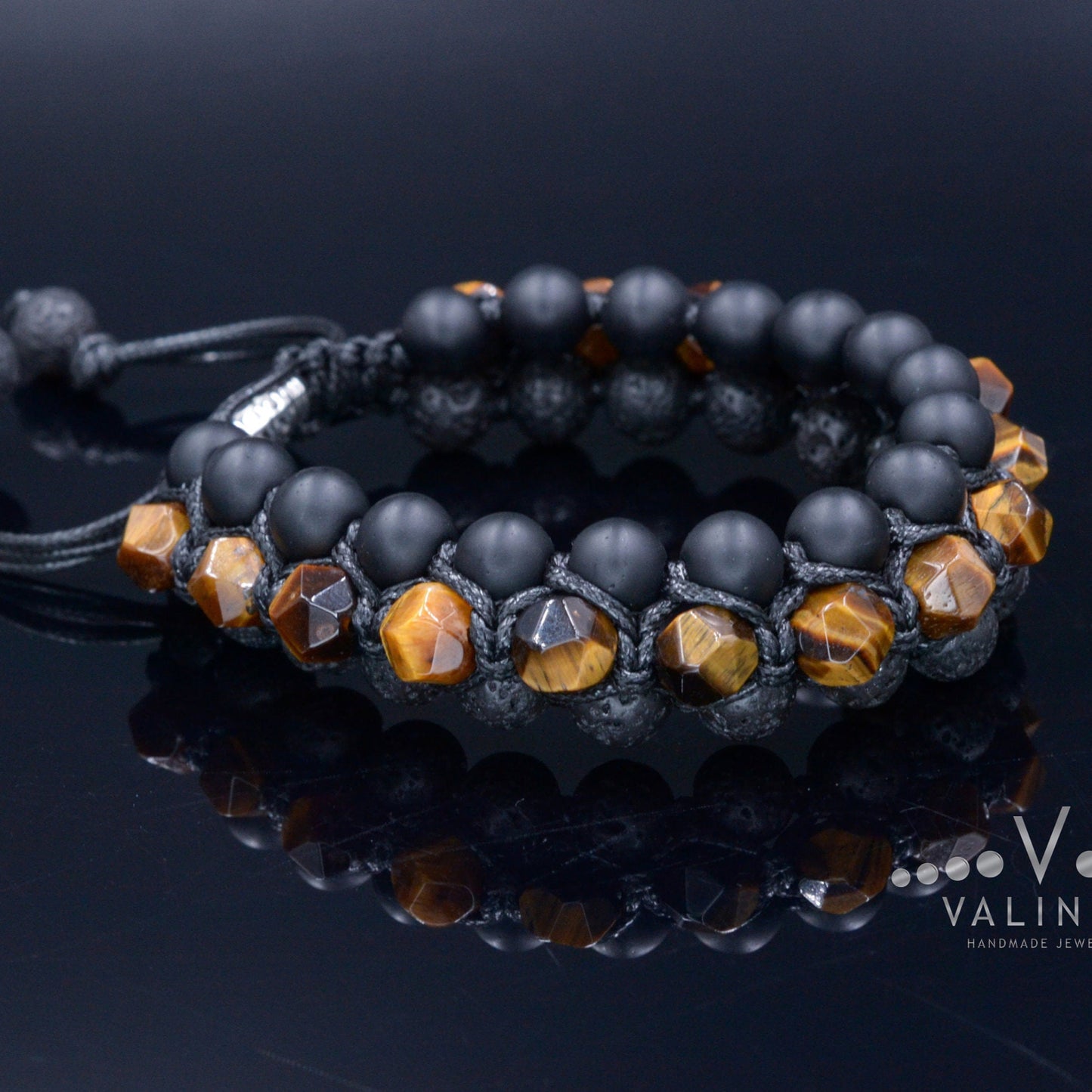 Faceted Tiger's Eye Triple Bracelet Onyx Lava Stone Bracelet 3 Row Raw Beads Bracelet Black Stone Bracelet Macrame Bracelet Gift for Men - Shamballa Bracelet - Birthstone Bracelet - Gemstone Bracelet Men - Chakra Bracelet - Macrame Bracelet - Healing Bracelet - Valinde