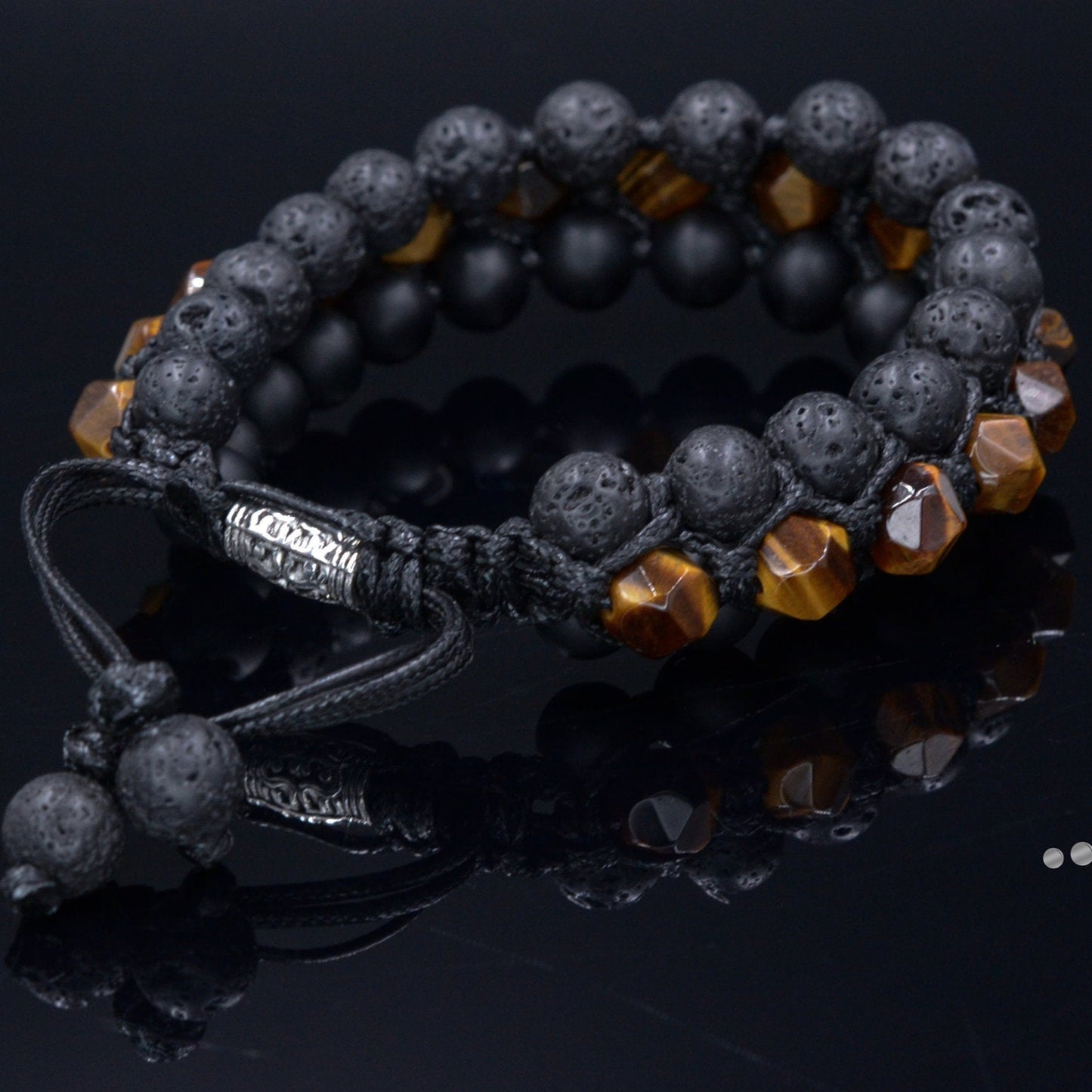 Faceted Tiger's Eye Triple Bracelet Onyx Lava Stone Bracelet 3 Row Raw Beads Bracelet Black Stone Bracelet Macrame Bracelet Gift for Men - Shamballa Bracelet - Birthstone Bracelet - Gemstone Bracelet Men - Chakra Bracelet - Macrame Bracelet - Healing Bracelet - Valinde