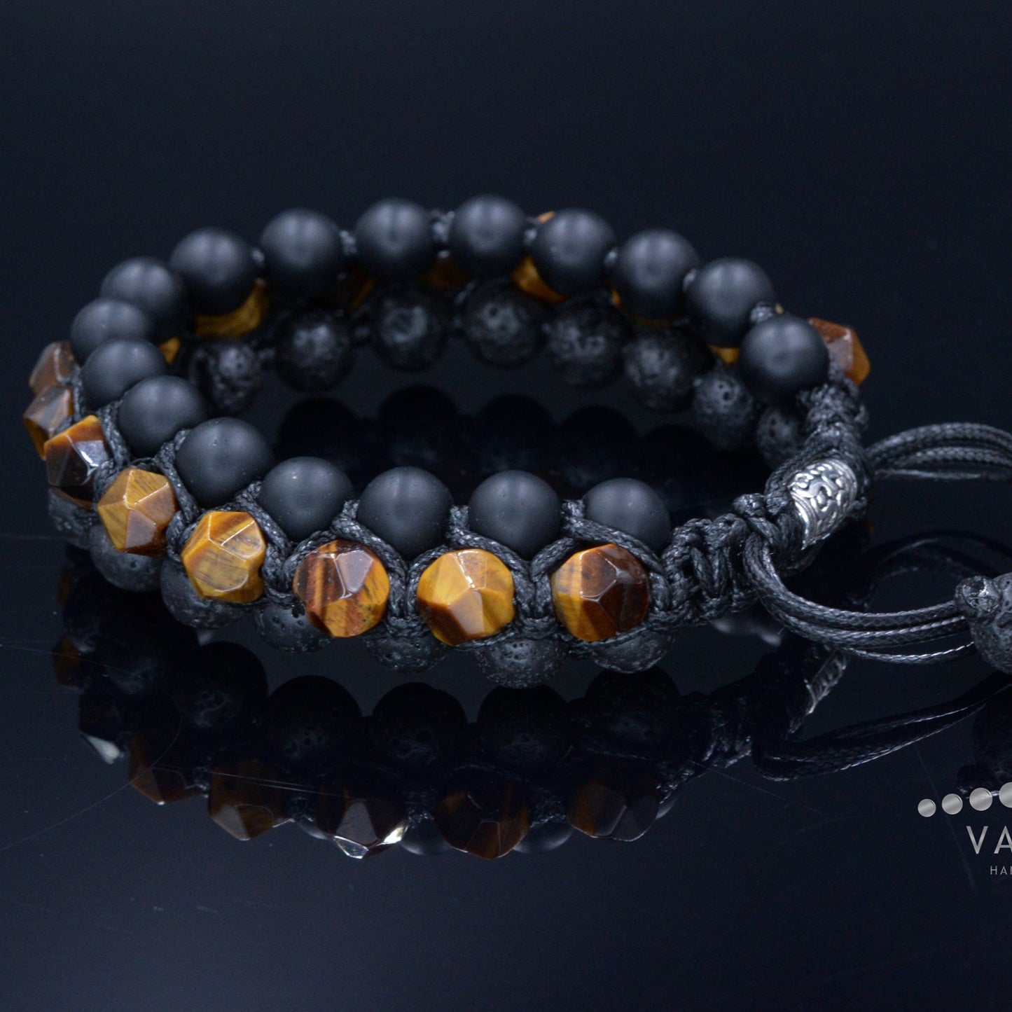 Faceted Tiger's Eye Triple Bracelet Onyx Lava Stone Bracelet 3 Row Raw Beads Bracelet Black Stone Bracelet Macrame Bracelet Gift for Men - Shamballa Bracelet - Birthstone Bracelet - Gemstone Bracelet Men - Chakra Bracelet - Macrame Bracelet - Healing Bracelet - Valinde