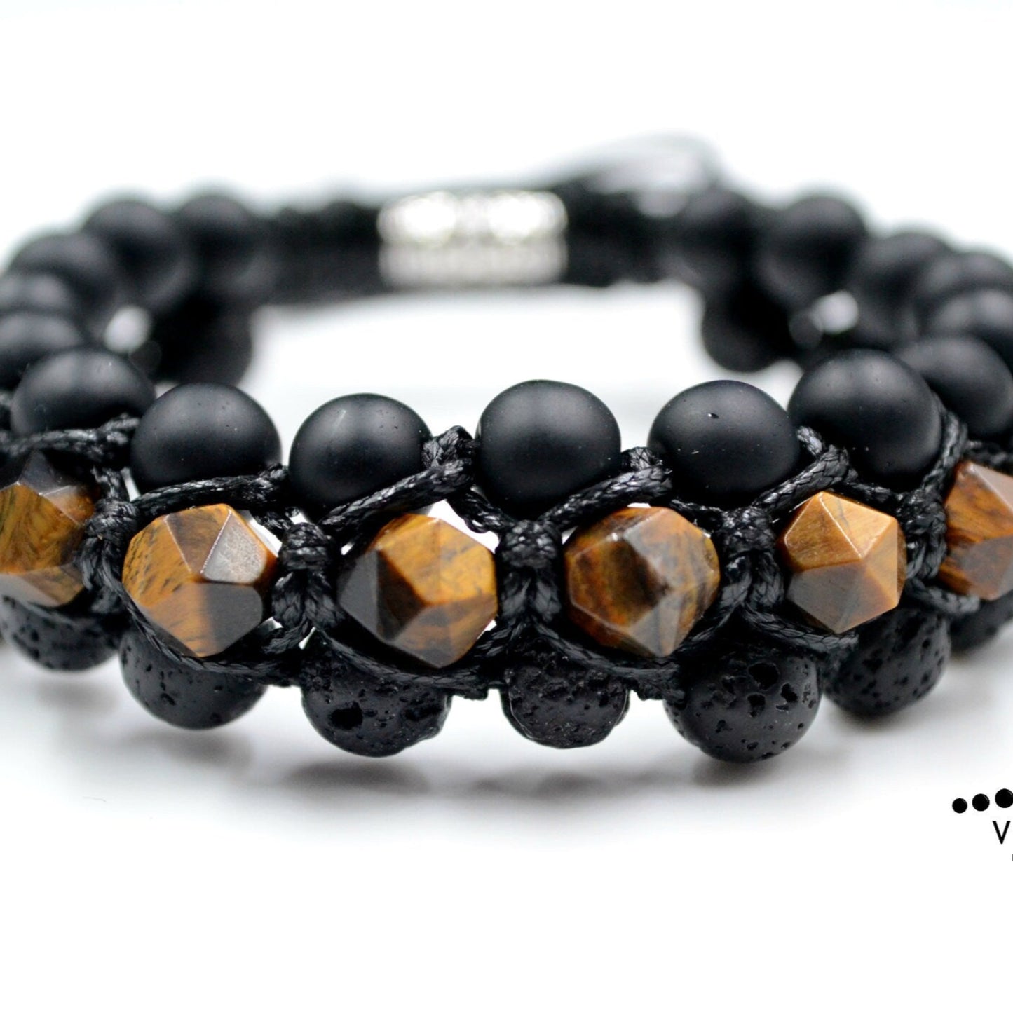 Faceted Tiger's Eye Triple Bracelet Onyx Lava Stone Bracelet 3 Row Raw Beads Bracelet Black Stone Bracelet Macrame Bracelet Gift for Men - Shamballa Bracelet - Birthstone Bracelet - Gemstone Bracelet Men - Chakra Bracelet - Macrame Bracelet - Healing Bracelet - Valinde