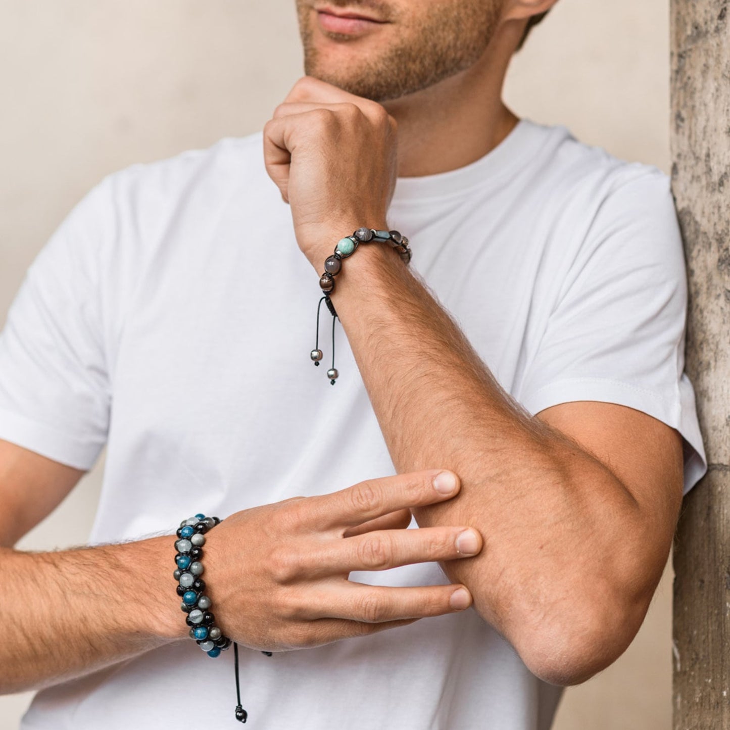 Apatite Triple Bracelet Men's Aquamarine Bracelet Gift for Men Crystal Bracelet Hawk's Eye Bracelet 3 Row Bracelet Adjustable Bracelet- Shamballa Bracelet - Birthstone Bracelet - Gemstone Bracelet Men - Chakra Bracelet - Macrame Bracelet - Healing Bracelet - Valinde